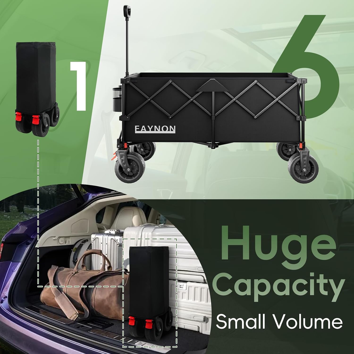 46 L Collapsible Foldable Extended Wagon. 500LB Weight Capacity with 280L Heavy Duty Folding Cart.Utility Wagon with All-Terrain Beach Wheel & Drink Holders.Black
