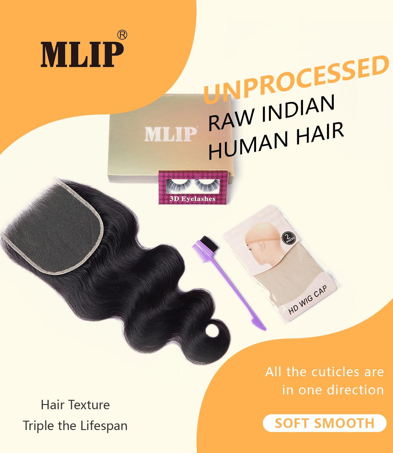 Mlip 5x5 HD Lace Closure Body Wave. 0.10mm Ultra Thin Invisible Swiss Lace | Skinlike Real HD Lace Melt into Skin Perfectly. Natural Hairline. Raw Indian Human Hair 18 Inches Natural Color