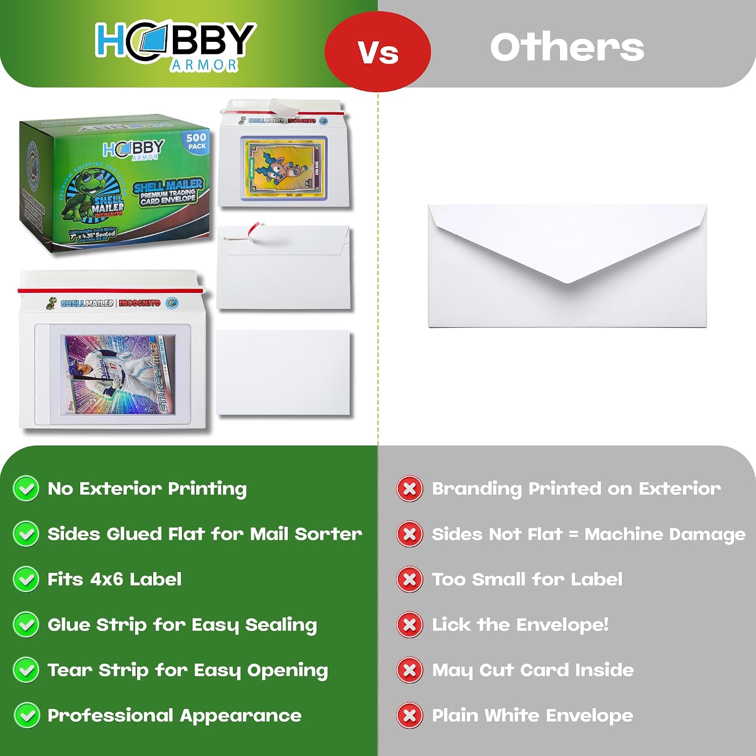 Shell Mailer Incognito Trading Card Envelopes for Shipping 500 Card Mailers | Perfect Fit for Semi-Rigids & Toploaders. No Print on Outside. Sides Glued Flat for Sorting Machines. Custom Protective Flap