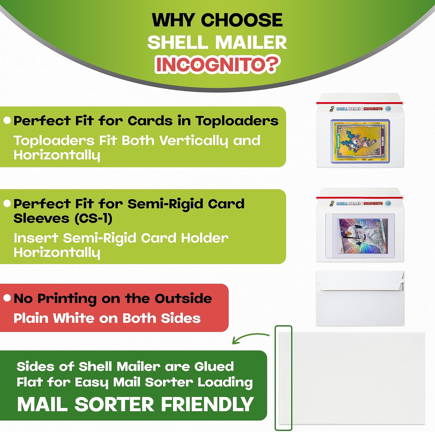 Shell Mailer Incognito Trading Card Envelopes for Shipping 500 Card Mailers | Perfect Fit for Semi-Rigids & Toploaders. No Print on Outside. Sides Glued Flat for Sorting Machines. Custom Protective Flap