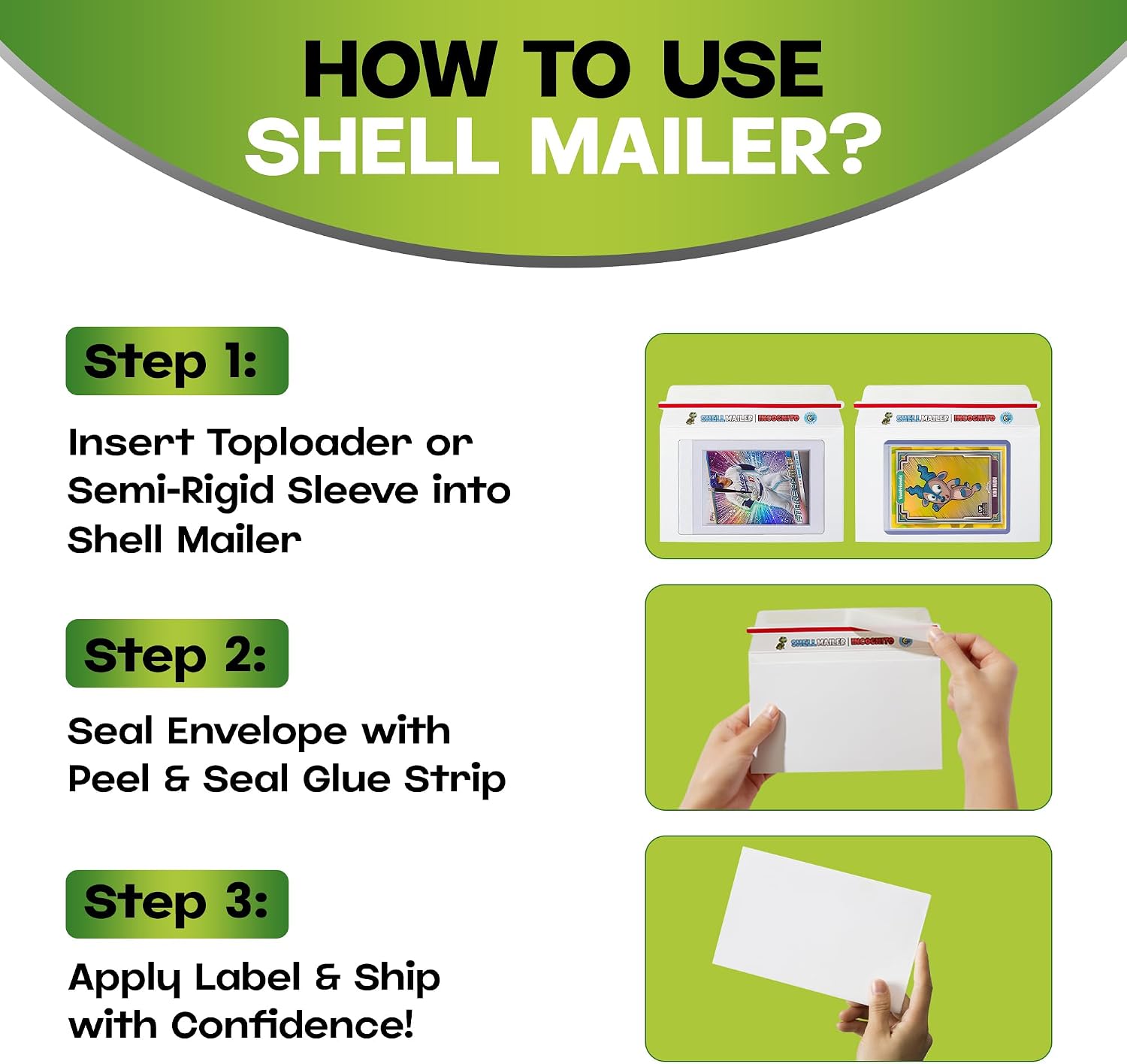 Shell Mailer Incognito Trading Card Envelopes for Shipping 500 Card Mailers | Perfect Fit for Semi-Rigids & Toploaders. No Print on Outside. Sides Glued Flat for Sorting Machines. Custom Protective Flap