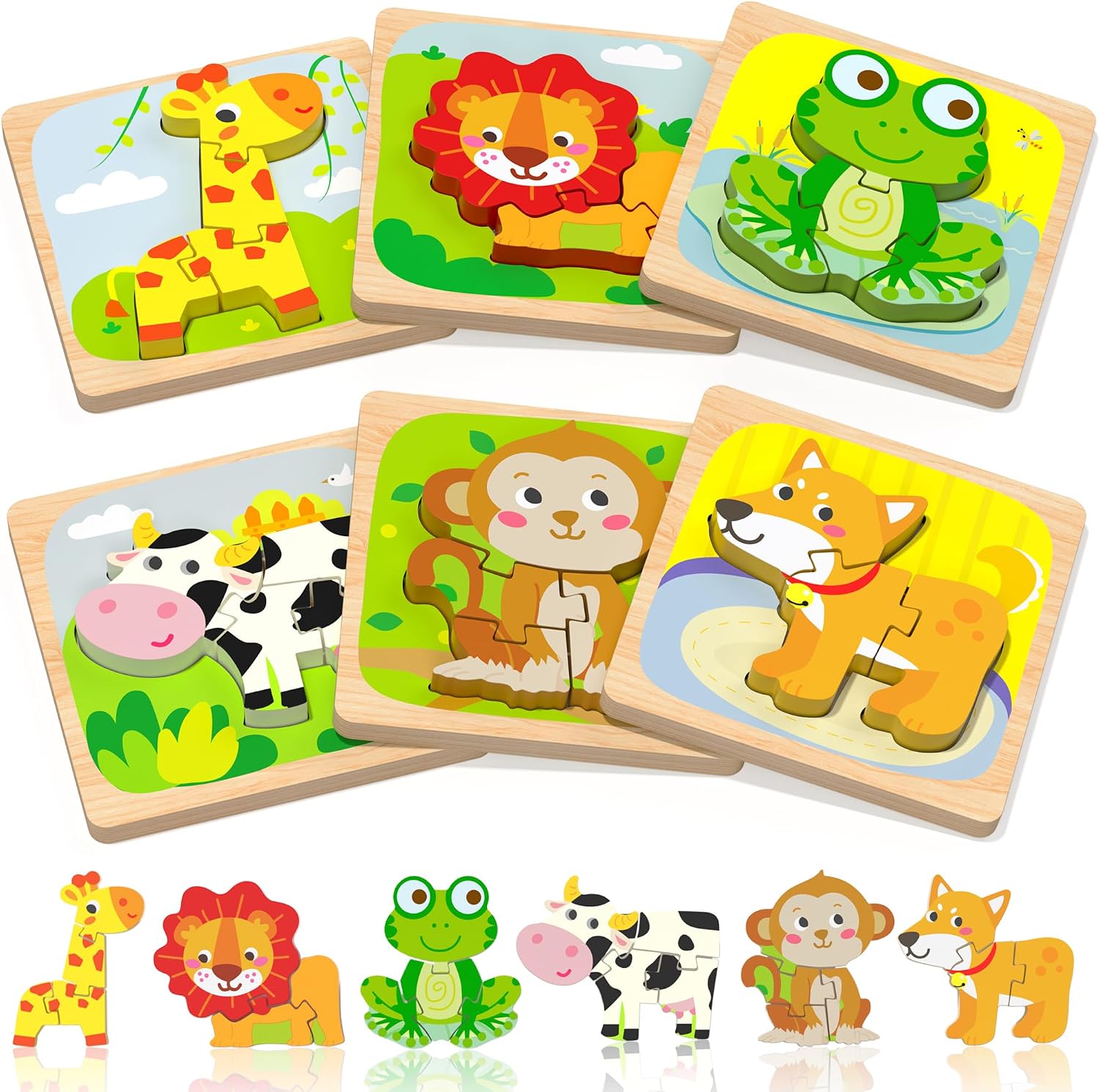 Benresive Wooden Toddler Puzzles. Montessori Toddler Toys for 1 2 Year Old | 6 Pcs Puzzles. 1 2 3 Year Old Girl Boy Great Gifts. Learning Educational Preschool Bolck Toys for 1 2 3 Year Old