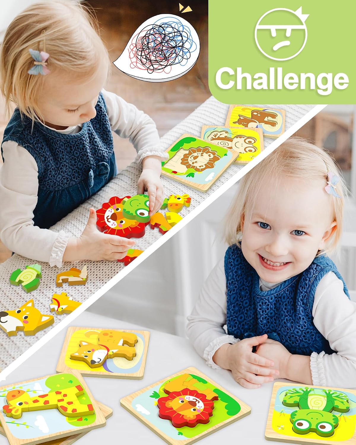 Benresive Wooden Toddler Puzzles. Montessori Toddler Toys for 1 2 Year Old | 6 Pcs Puzzles. 1 2 3 Year Old Girl Boy Great Gifts. Learning Educational Preschool Bolck Toys for 1 2 3 Year Old
