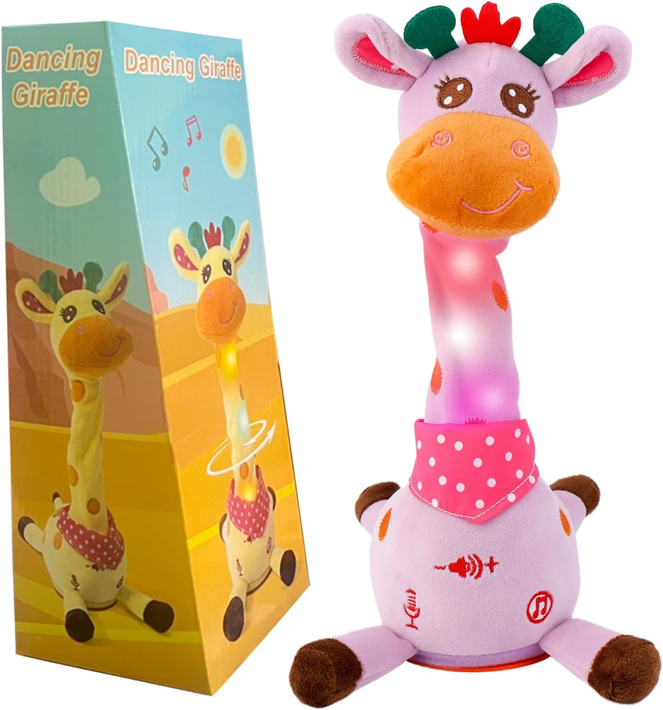 Emoin Talking Giraffe Baby Toy. Dancing Giraffe Plush Toy Musical Giraffe Mimicking Toy.Talking Repeat Singing 10 Pcs Songs Repeating What You Say Sing+Dancing+Recording+LED (Adjustable Volume) | Talking Repeat Singing 10 Songs Repeating What You Say. Dancing Recording LED. Adjustable Volume
