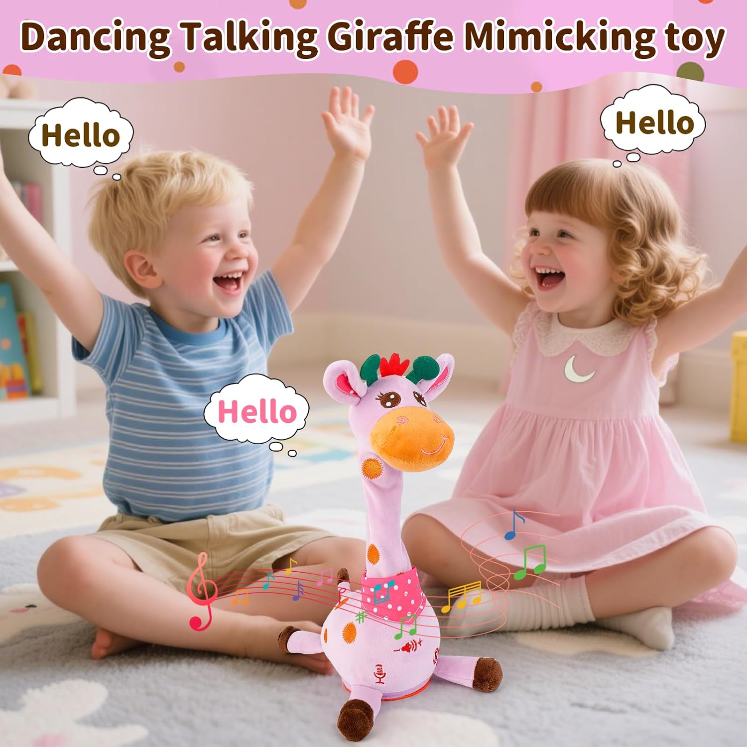 Emoin Talking Giraffe Baby Toy. Dancing Giraffe Plush Toy Musical Giraffe Mimicking Toy.Talking Repeat Singing 10 Pcs Songs Repeating What You Say Sing+Dancing+Recording+LED (Adjustable Volume) | Talking Repeat Singing 10 Songs Repeating What You Say. Dancing Recording LED. Adjustable Volume