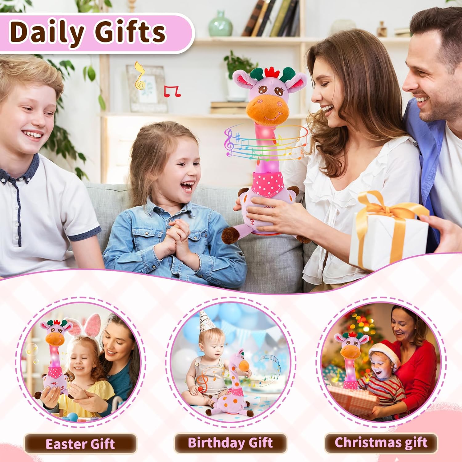 Emoin Talking Giraffe Baby Toy. Dancing Giraffe Plush Toy Musical Giraffe Mimicking Toy.Talking Repeat Singing 10 Pcs Songs Repeating What You Say Sing+Dancing+Recording+LED (Adjustable Volume) | Talking Repeat Singing 10 Songs Repeating What You Say. Dancing Recording LED. Adjustable Volume