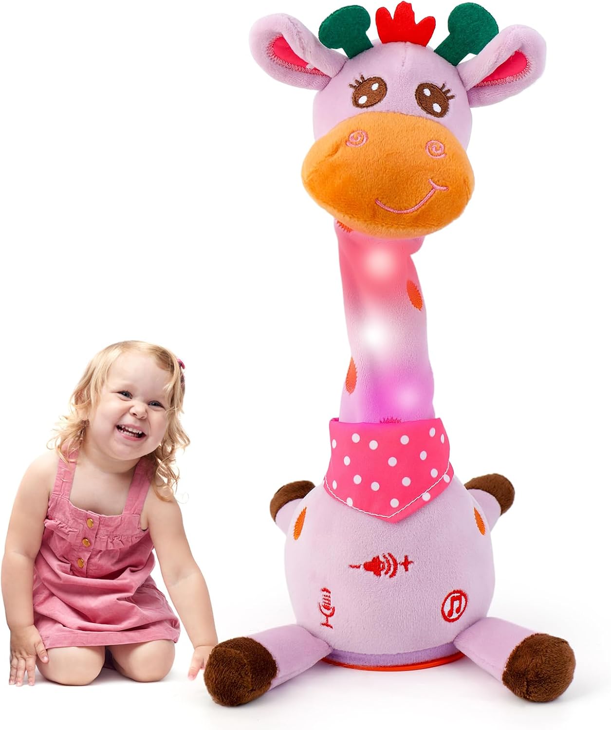 Emoin Talking Giraffe Baby Toy. Dancing Giraffe Plush Toy Musical Giraffe Mimicking Toy.Talking Repeat Singing 10 Pcs Songs Repeating What You Say Sing+Dancing+Recording+LED (Adjustable Volume) | Talking Repeat Singing 10 Songs Repeating What You Say. Dancing Recording LED. Adjustable Volume