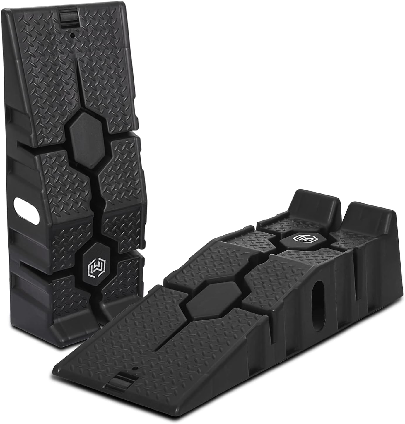M-AUTO Vehicle Ramp Set of 2 Universal Drive-On 2-Stage Incline Ramps. 2.5 Ton (5000 lb) Lifting Capacity. Nestable & Portable Auto Service Ramp