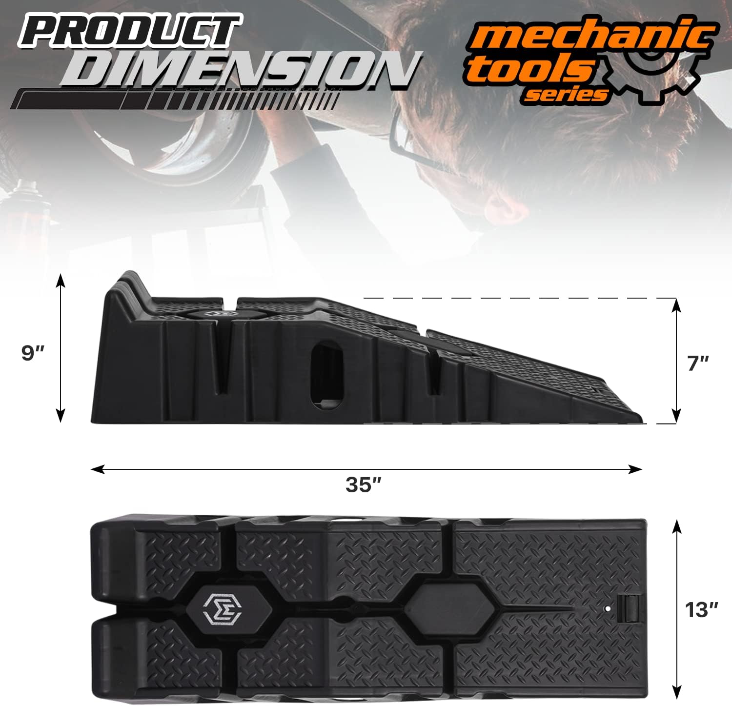 M-AUTO Vehicle Ramp Set of 2 Universal Drive-On 2-Stage Incline Ramps. 2.5 Ton (5000 lb) Lifting Capacity. Nestable & Portable Auto Service Ramp