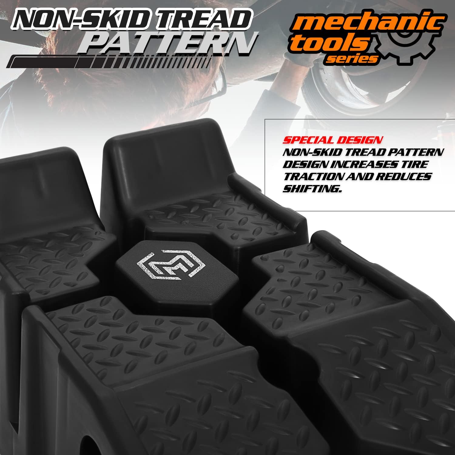 M-AUTO Vehicle Ramp Set of 2 Universal Drive-On 2-Stage Incline Ramps. 2.5 Ton (5000 lb) Lifting Capacity. Nestable & Portable Auto Service Ramp