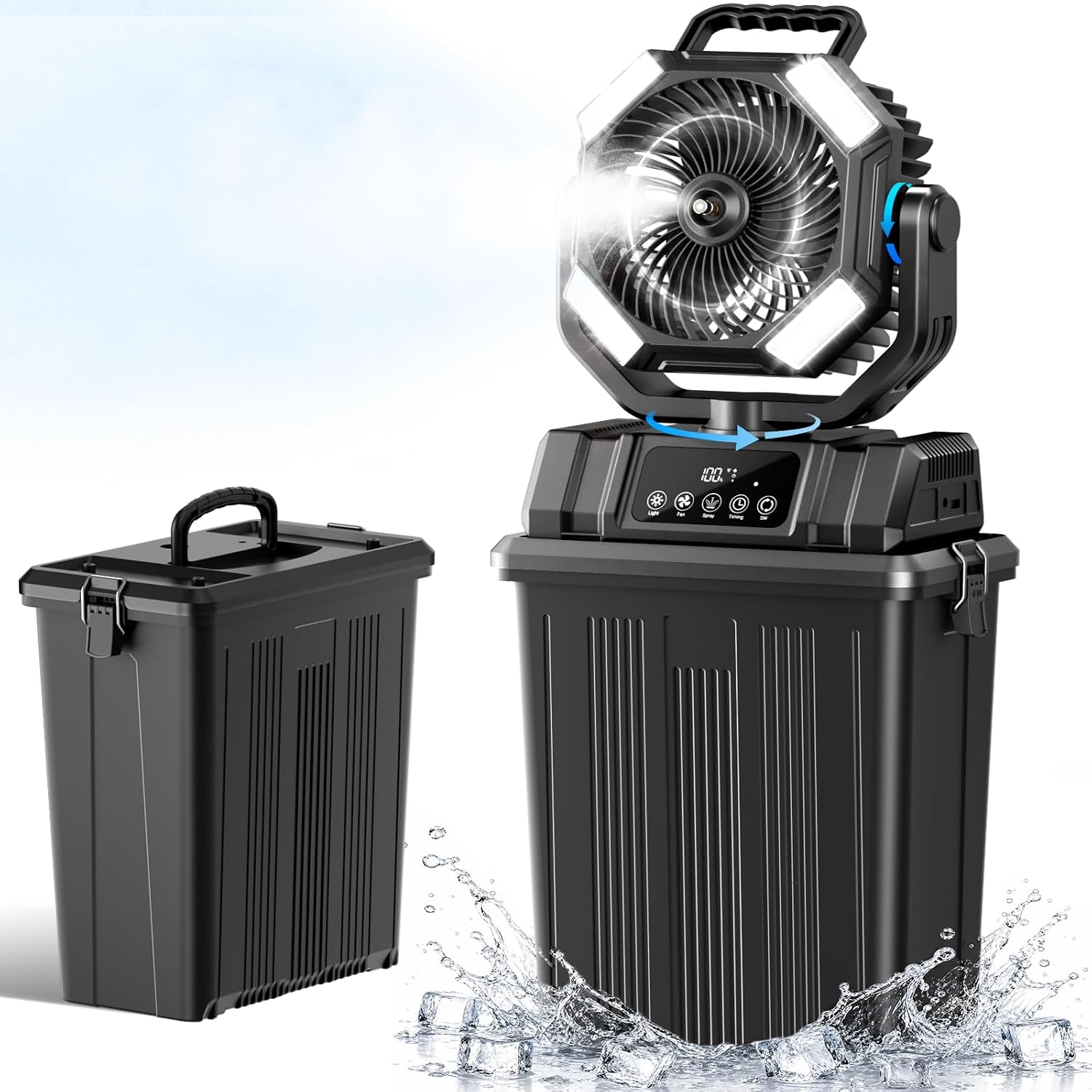Etholzon 40000mAh Misting Fans for Outside. 15L Portable Outdoor Cooling Fan with Auto Oscillation. LED Light. Timer. Rechargeable Battery Powered Mister Fan for Camping. Beach. Patio
