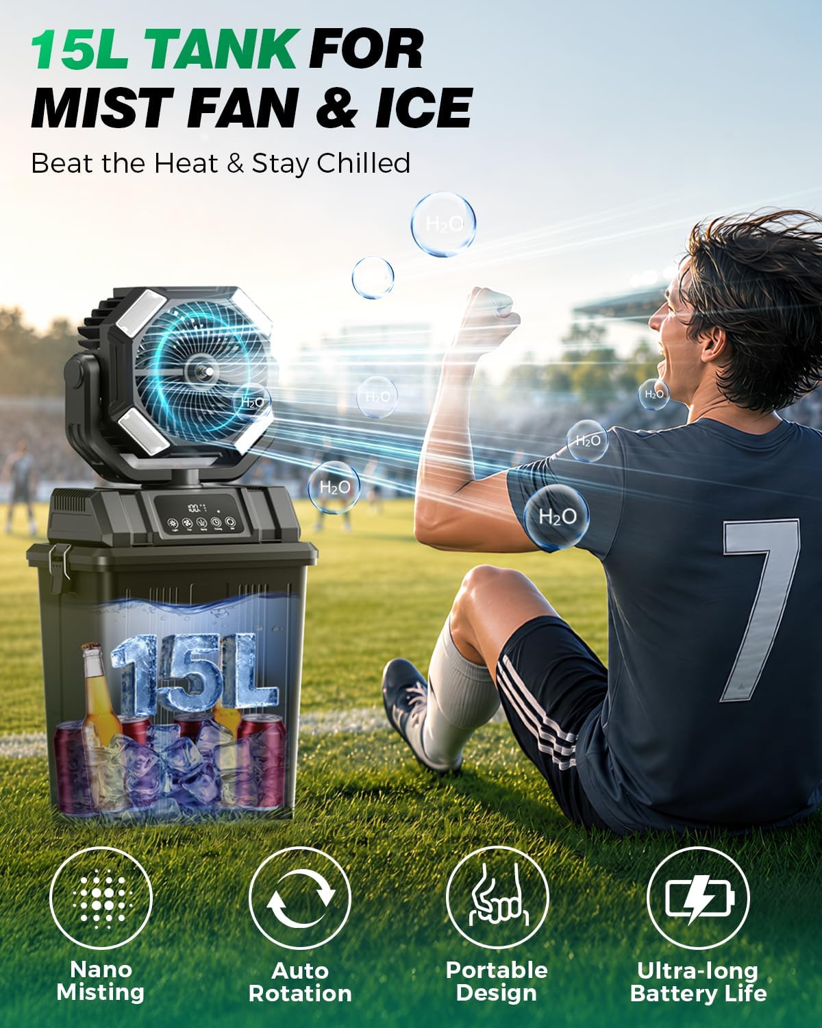 Etholzon 40000mAh Misting Fans for Outside. 15L Portable Outdoor Cooling Fan with Auto Oscillation. LED Light. Timer. Rechargeable Battery Powered Mister Fan for Camping. Beach. Patio