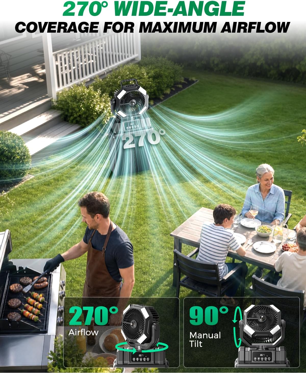 Etholzon 40000mAh Misting Fans for Outside. 15L Portable Outdoor Cooling Fan with Auto Oscillation. LED Light. Timer. Rechargeable Battery Powered Mister Fan for Camping. Beach. Patio