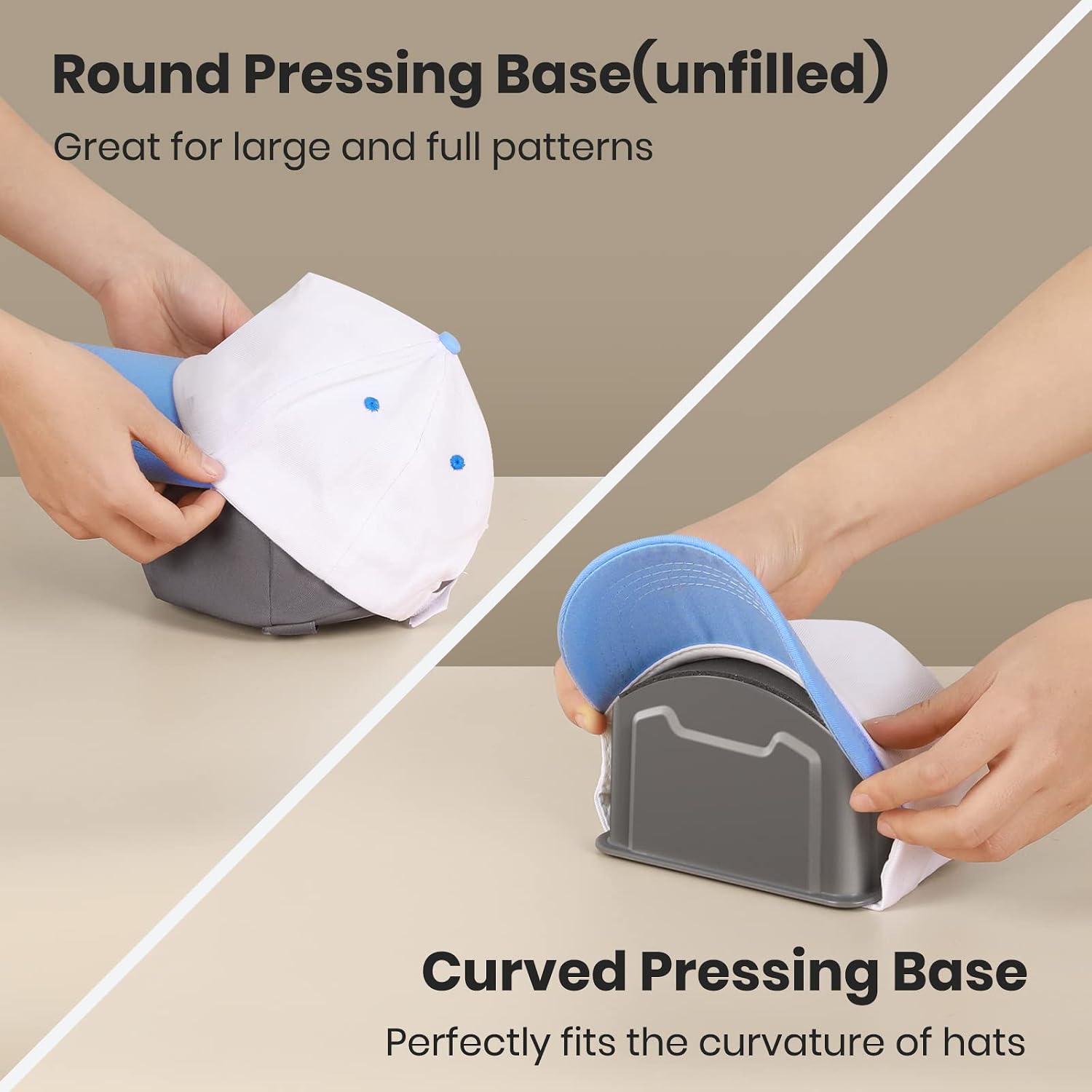 EENOUR Hat Press Machine. Mini Heat Press for Caps with 3 Heating Levels & Auto-Off. Handheld Cap Easy Press with 3×5.5 Arched Heating Plate. 2 Press Platens. A Safety Base