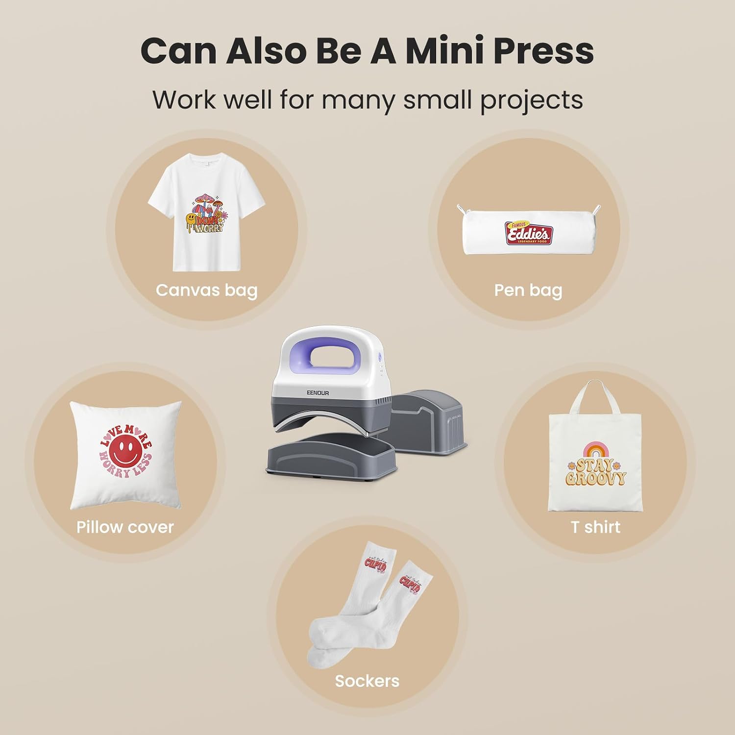 EENOUR Hat Press Machine. Mini Heat Press for Caps with 3 Heating Levels & Auto-Off. Handheld Cap Easy Press with 3×5.5 Arched Heating Plate. 2 Press Platens. A Safety Base