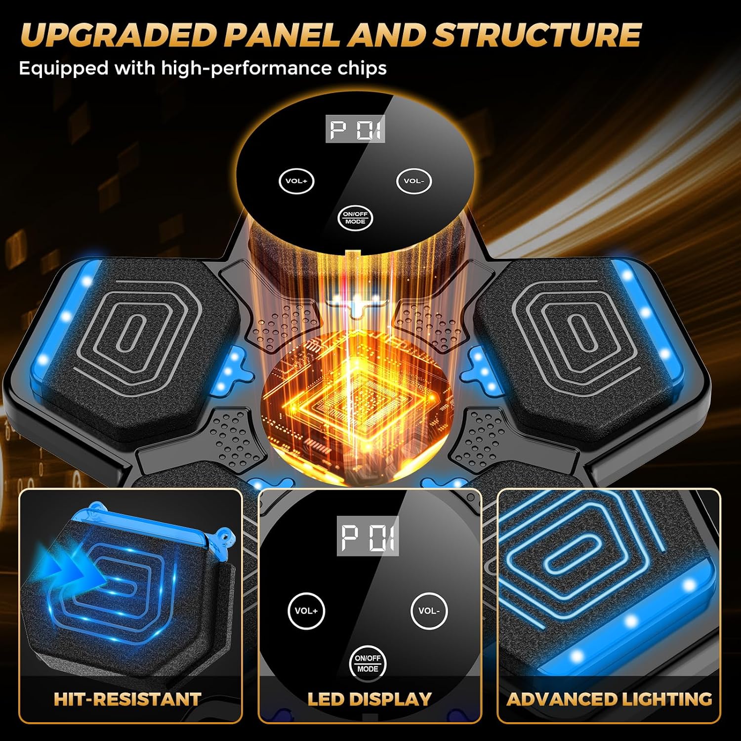 Music Boxing Machine. Wall Mounted Bluetooth Punching Pad with Gloves | Height Adjustable Easy Setup with 5 Levels for Adults and Kids. Bluetooth Music Boxing for All Groups at Home and Office