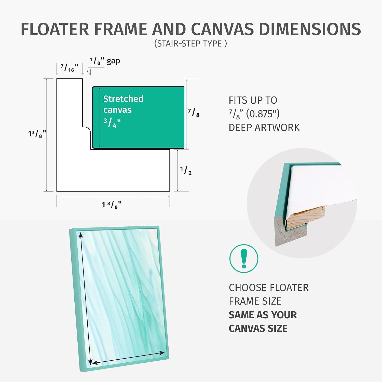 Pixy Canvas 20x30 inch Floater Frame for Canvas Paintings. Wood Panels. Canvas Panels & Stretched Canvas Boards. Floating Frame fits 5/8. 3/4 & max 7/8 Deep Artwork (Black. 20 x 30 inch)