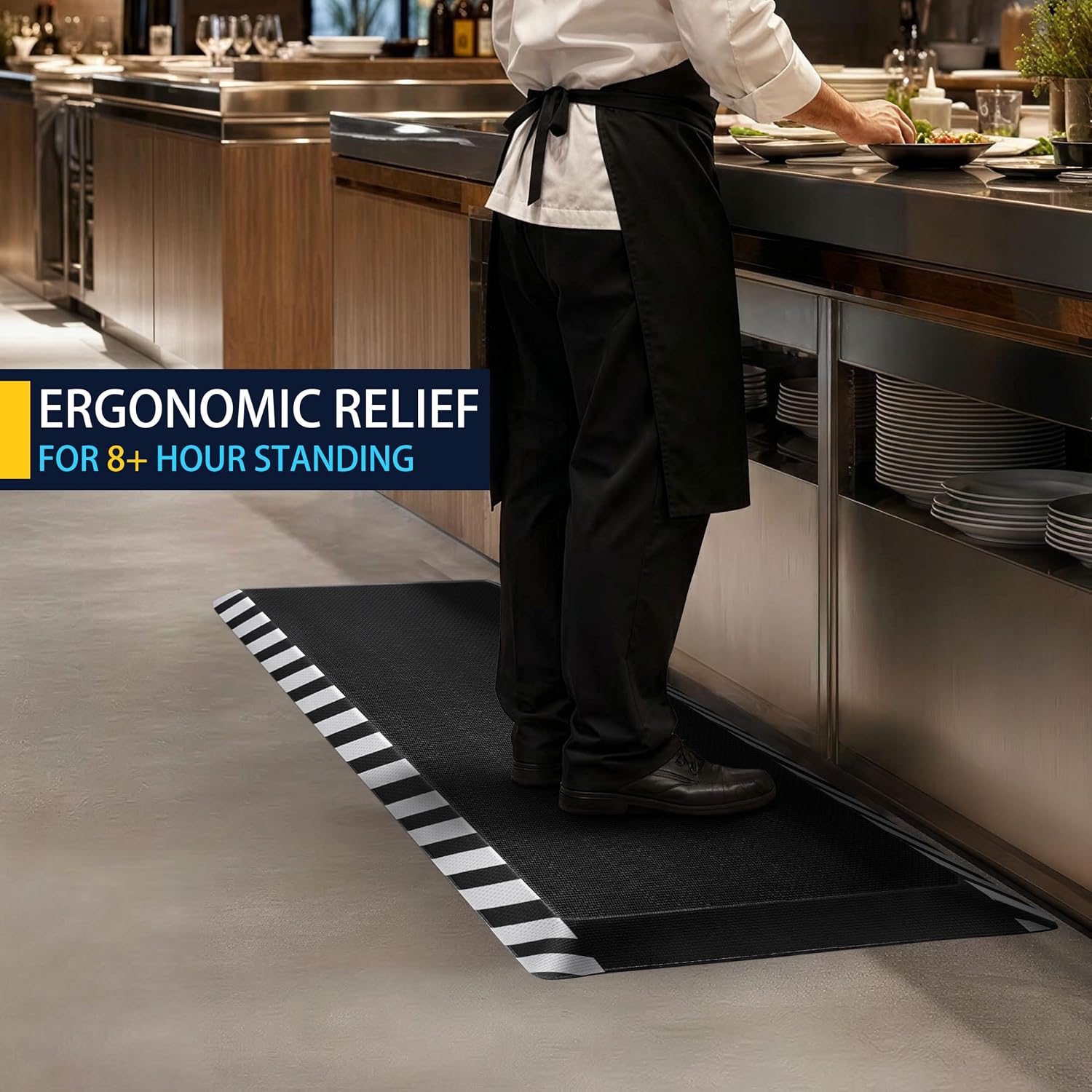FEATOL Anti Fatigue Mat Industrial. Ergonomic Standing Floor Mat for Work for Stand. Safety Support for Leg & Back Pain(White Border.20 x 48.1PC)