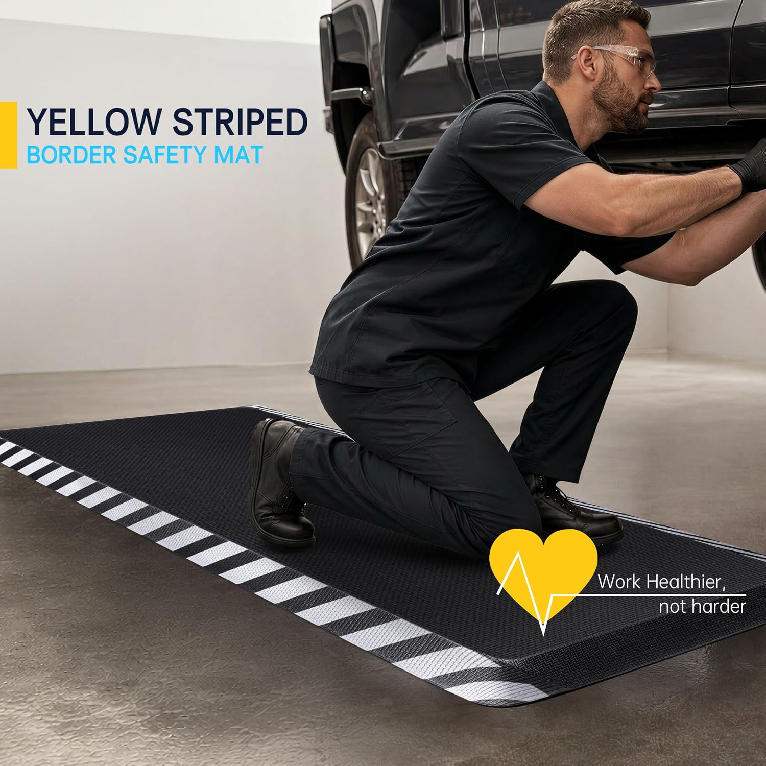 FEATOL Anti Fatigue Mat Industrial. Ergonomic Standing Floor Mat for Work for Stand. Safety Support for Leg & Back Pain(White Border.20 x 48.1PC)