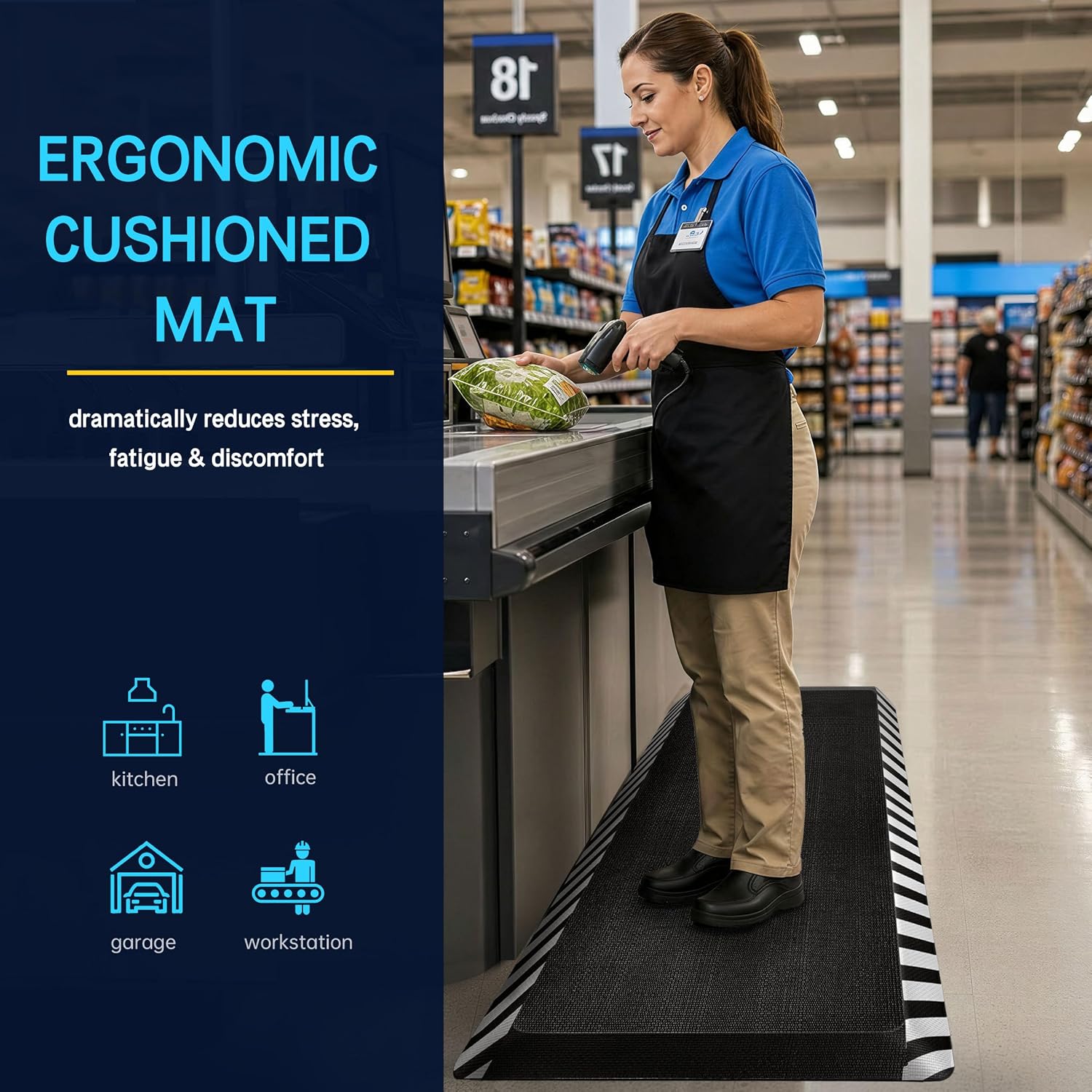 FEATOL Anti Fatigue Mat Industrial. Ergonomic Standing Floor Mat for Work for Stand. Safety Support for Leg & Back Pain(White Border.20 x 48.1PC)