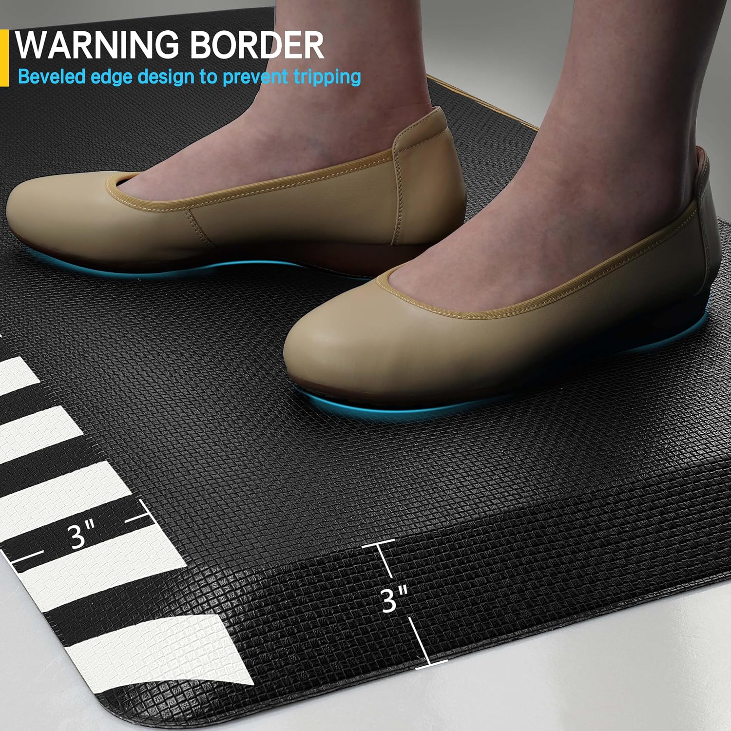 FEATOL Anti Fatigue Mat Industrial. Ergonomic Standing Floor Mat for Work for Stand. Safety Support for Leg & Back Pain(White Border.20 x 48.1PC)