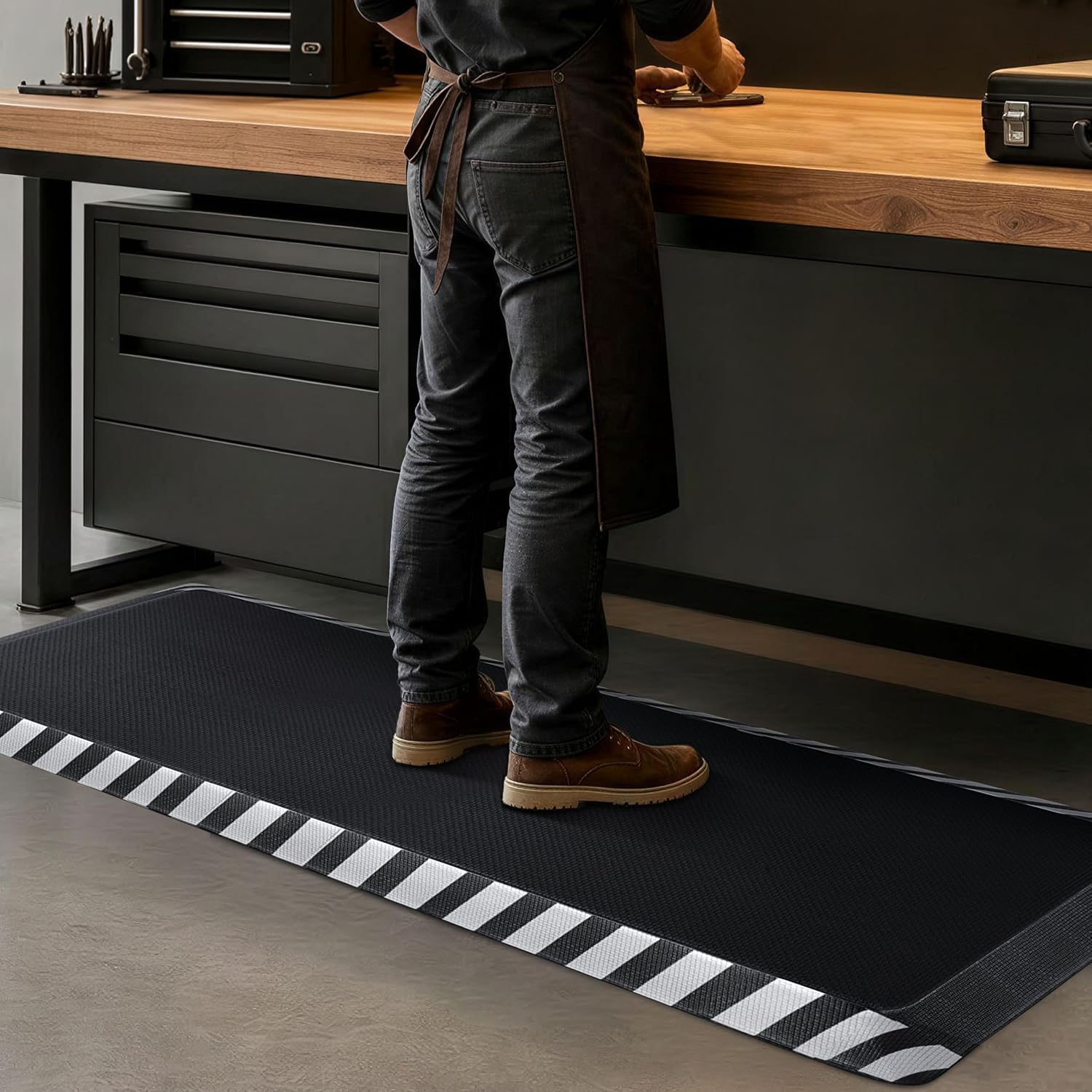 FEATOL Anti Fatigue Mat Industrial. Ergonomic Standing Floor Mat for Work for Stand. Safety Support for Leg & Back Pain(White Border.20 x 48.1PC)