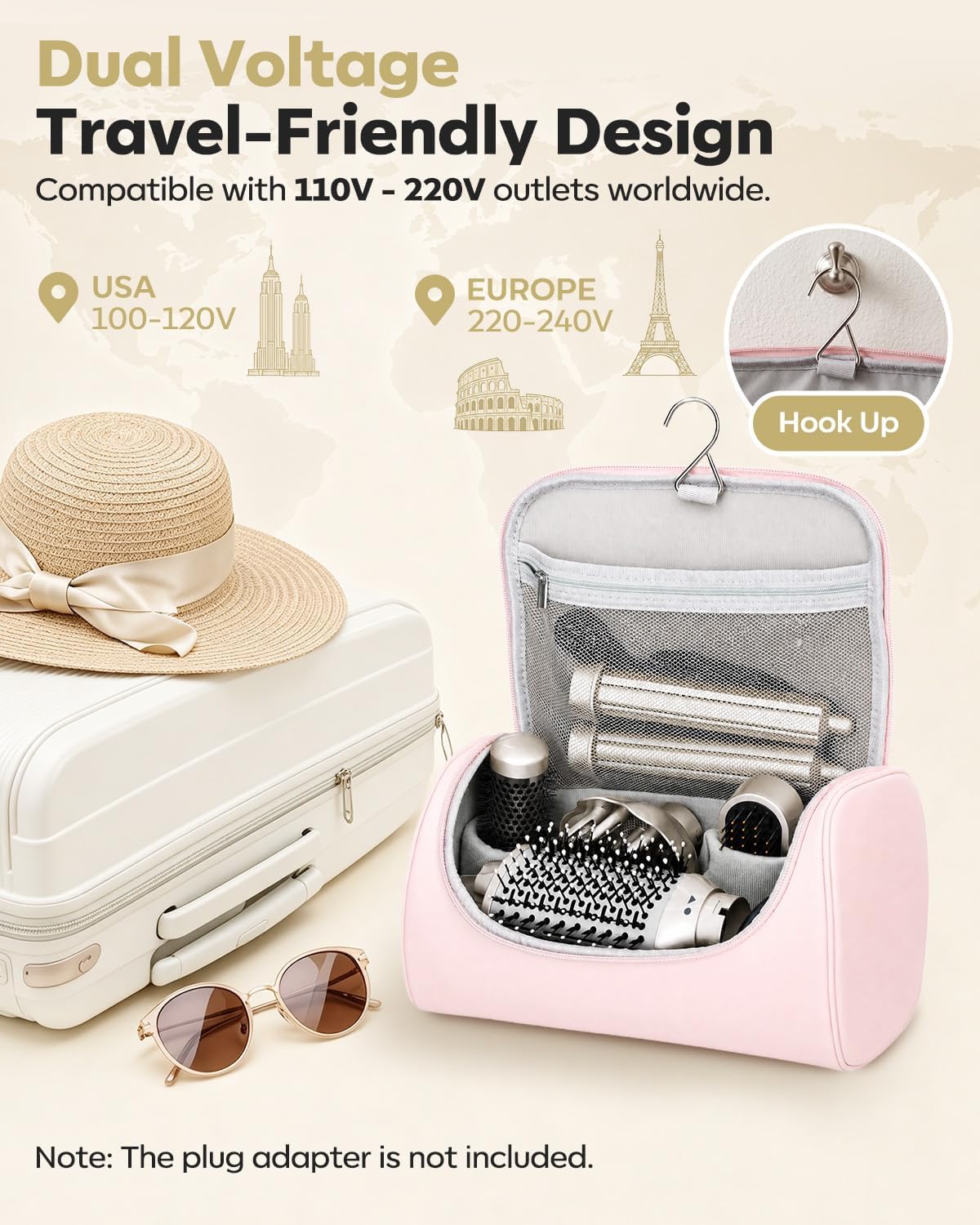 Lavomist 8-in-1 Travel Dual Voltage Hot Air Styler Set No Heat Damage | 110.000 RPM Ionic Hair Dryer Brush with Attachments for Volumize Curle Straighten Frizz-Free Blowout Gifts for Women Family