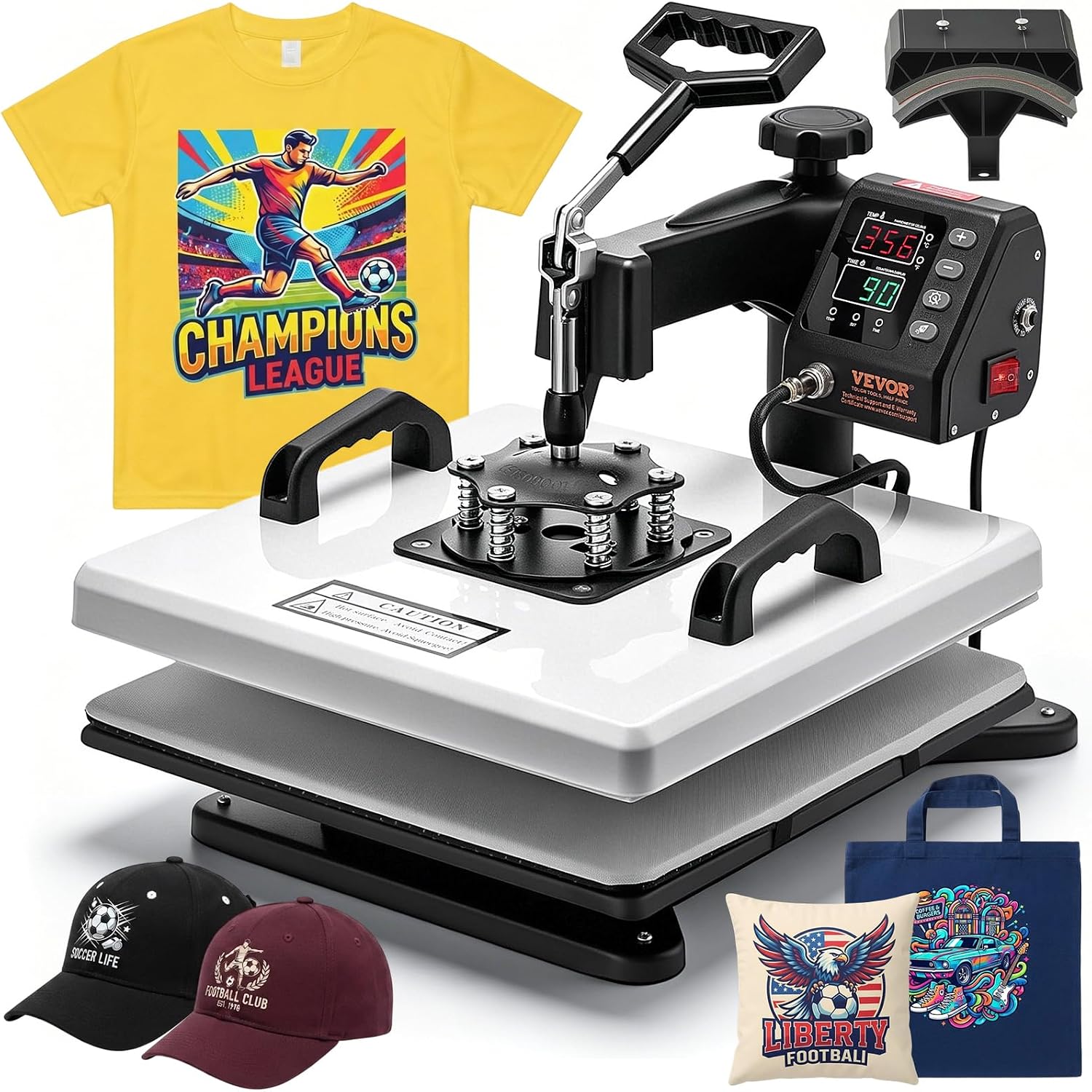 VEVOR Heat Press Machine. 15 x 15 in. 2-in-1 Multifunction. 360° Swing Away. 1200W Double Tube Fast and Even Heating. Digital Precise Control. Sublimation Press Machine for T-Shirts. Hats. Caps | Multifunction Transfer Machine Sublimation for Caps Mugs Plates Aluminum Pots 360° Swing Away PTFE Insulation Coating 1200 W
