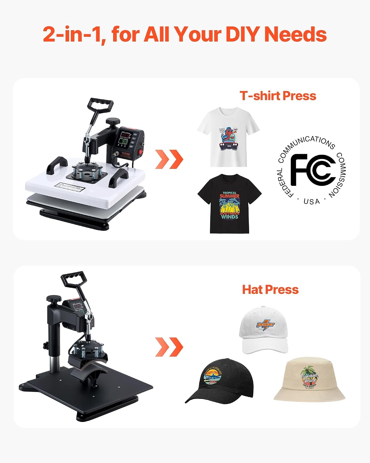 VEVOR Heat Press Machine. 15 x 15 in. 2-in-1 Multifunction. 360° Swing Away. 1200W Double Tube Fast and Even Heating. Digital Precise Control. Sublimation Press Machine for T-Shirts. Hats. Caps | Multifunction Transfer Machine Sublimation for Caps Mugs Plates Aluminum Pots 360° Swing Away PTFE Insulation Coating 1200 W
