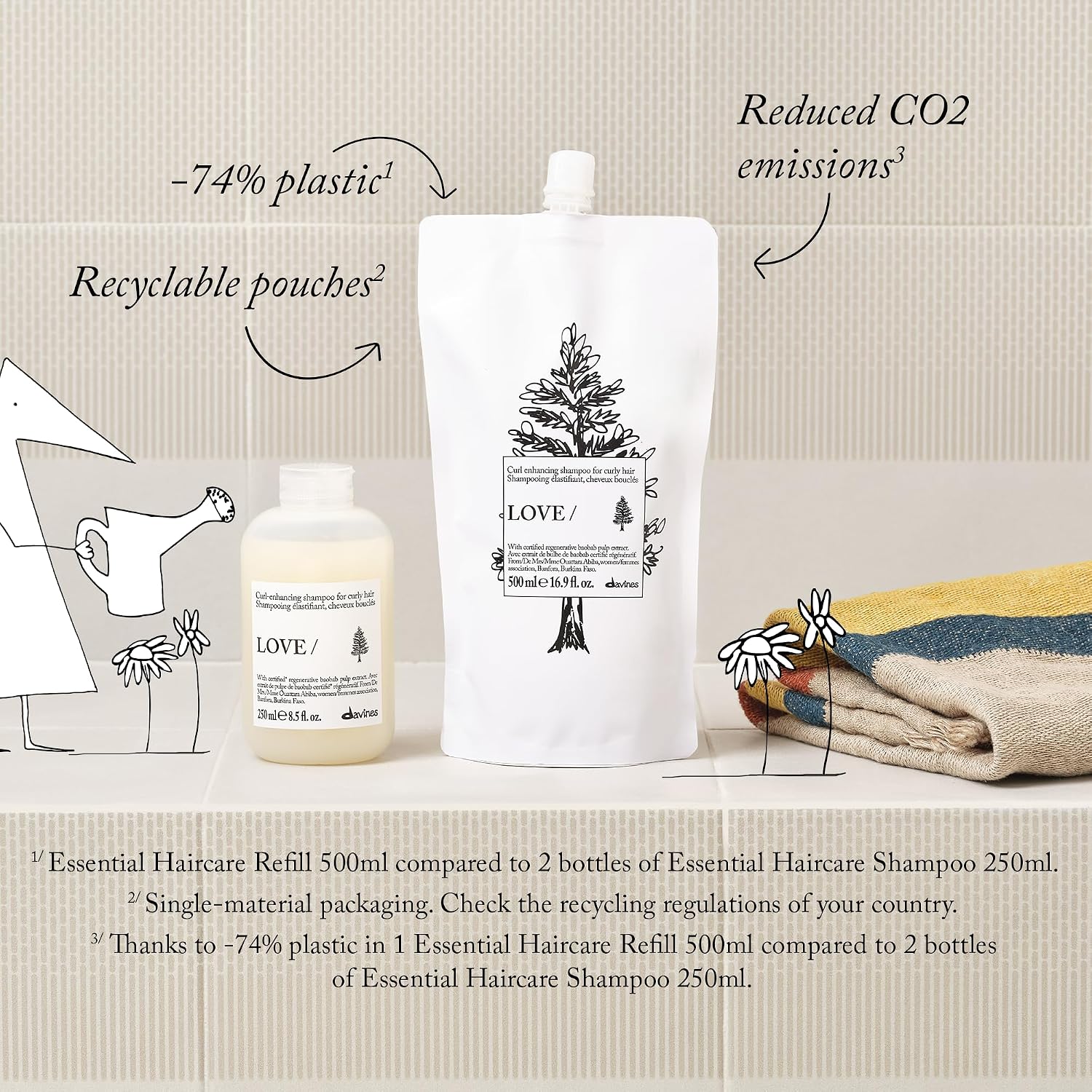 Davines Bundle of LOVE CURL/Shampoo. 8.5 fl oz. + LOVE/Shampoo Refill | Curl-enhancing taming shampoo refill for wavy and curly hair.