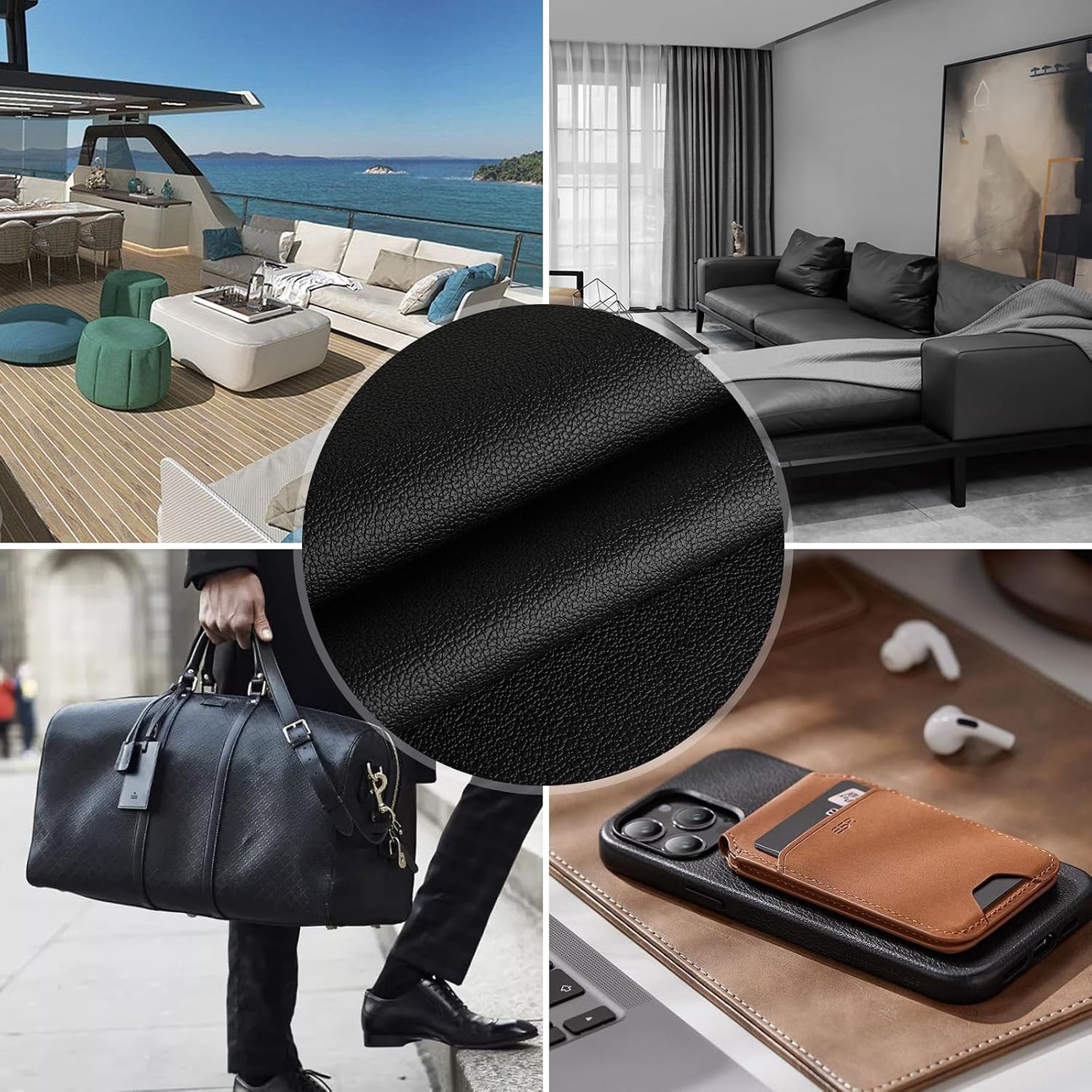 K-Musculo Vinyl Fabric. Marine Faux Leather Upholstery. for Upholstery Crafts. DIY Sewings. Sofa. Handbag. Earrings. Packed in Rolls.No creases (Black 54'' X 180'' inch 5Yd)