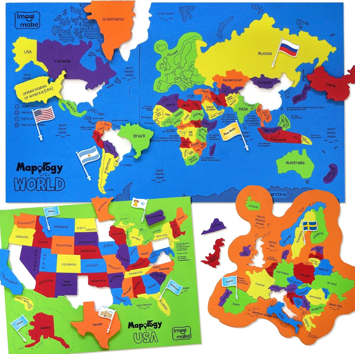 Imagimake Mapology USA & World Map Puzzle. Learn Countries. Flags. Capitals | Educational Toy. Match Flags & Capitals. Back to School Gift for Boys & Girls Ages 5.6.7.8.9.10.11.12 Years Old
