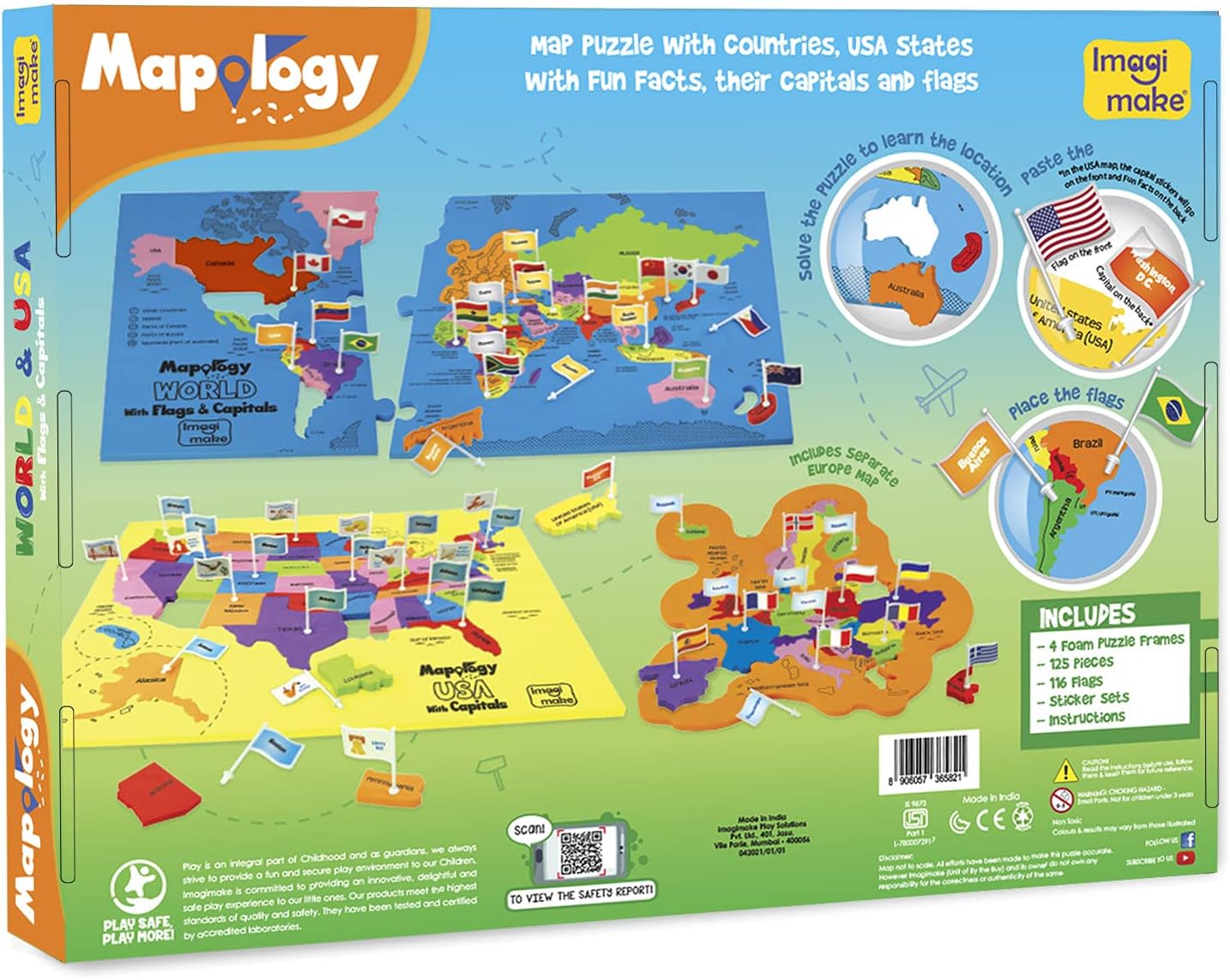 Imagimake Mapology USA & World Map Puzzle. Learn Countries. Flags. Capitals | Educational Toy. Match Flags & Capitals. Back to School Gift for Boys & Girls Ages 5.6.7.8.9.10.11.12 Years Old