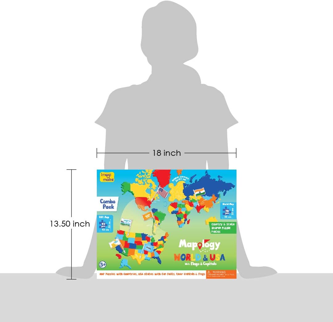 Imagimake Mapology USA & World Map Puzzle. Learn Countries. Flags. Capitals | Educational Toy. Match Flags & Capitals. Back to School Gift for Boys & Girls Ages 5.6.7.8.9.10.11.12 Years Old