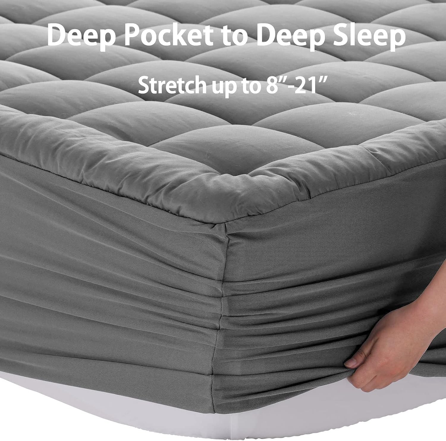 EASELAND King Size Mattress Pad Pillow Top Mattress Topper Cotton Top | 8-21 Deep Pocket Cooling Mattress Cover/Protector 78x80 Inches Light Grey.Boxing Quilted & Machine Washable