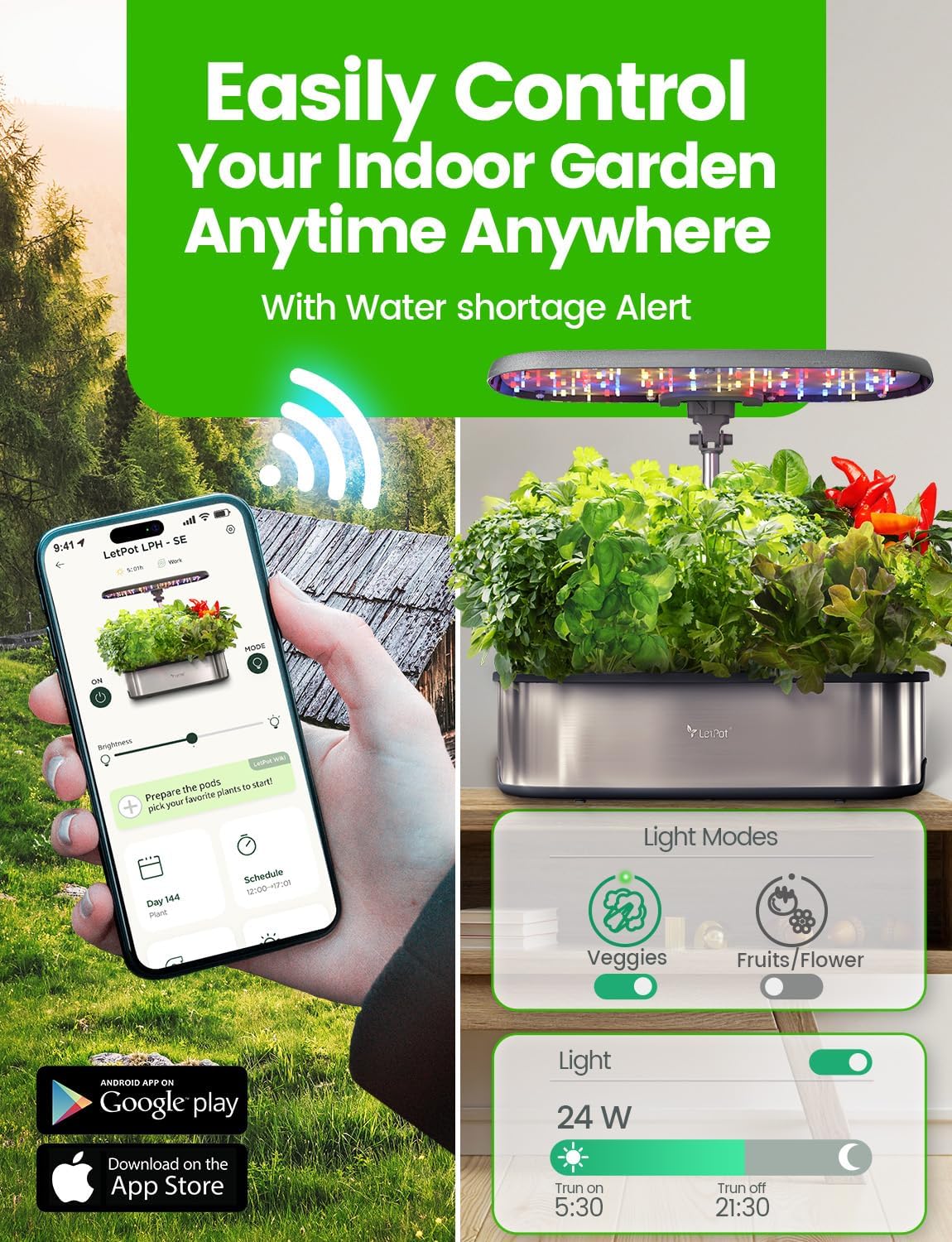 LETPOT LPH-SE Hydroponics Growing System. 12 Pods Smart Herb Garden Kit Indoor. Indoor Garden. APP & WiFi Controlled. with 24W Growing LED. 5.5L Water Tank. Pump System. Automatic Timer | APP & WiFi Controlled. 24W Growing LED. 5.5L Water Tank. Pump System. Automatic Timer