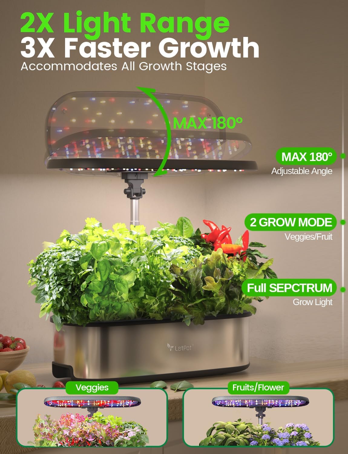 LETPOT LPH-SE Hydroponics Growing System. 12 Pods Smart Herb Garden Kit Indoor. Indoor Garden. APP & WiFi Controlled. with 24W Growing LED. 5.5L Water Tank. Pump System. Automatic Timer | APP & WiFi Controlled. 24W Growing LED. 5.5L Water Tank. Pump System. Automatic Timer