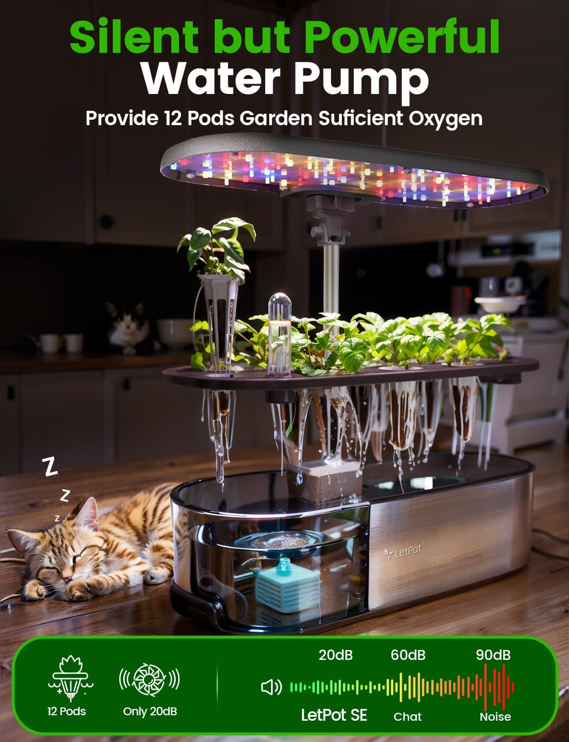 LETPOT LPH-SE Hydroponics Growing System. 12 Pods Smart Herb Garden Kit Indoor. Indoor Garden. APP & WiFi Controlled. with 24W Growing LED. 5.5L Water Tank. Pump System. Automatic Timer | APP & WiFi Controlled. 24W Growing LED. 5.5L Water Tank. Pump System. Automatic Timer