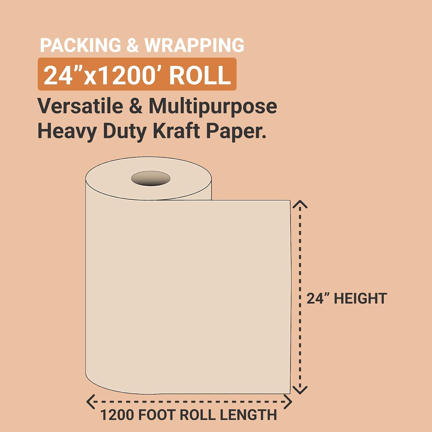 Delta Paper Shipping Paper Roll 24L. 1-Pack | Large Kraft Paper Roll for Packing. Moving and Storage