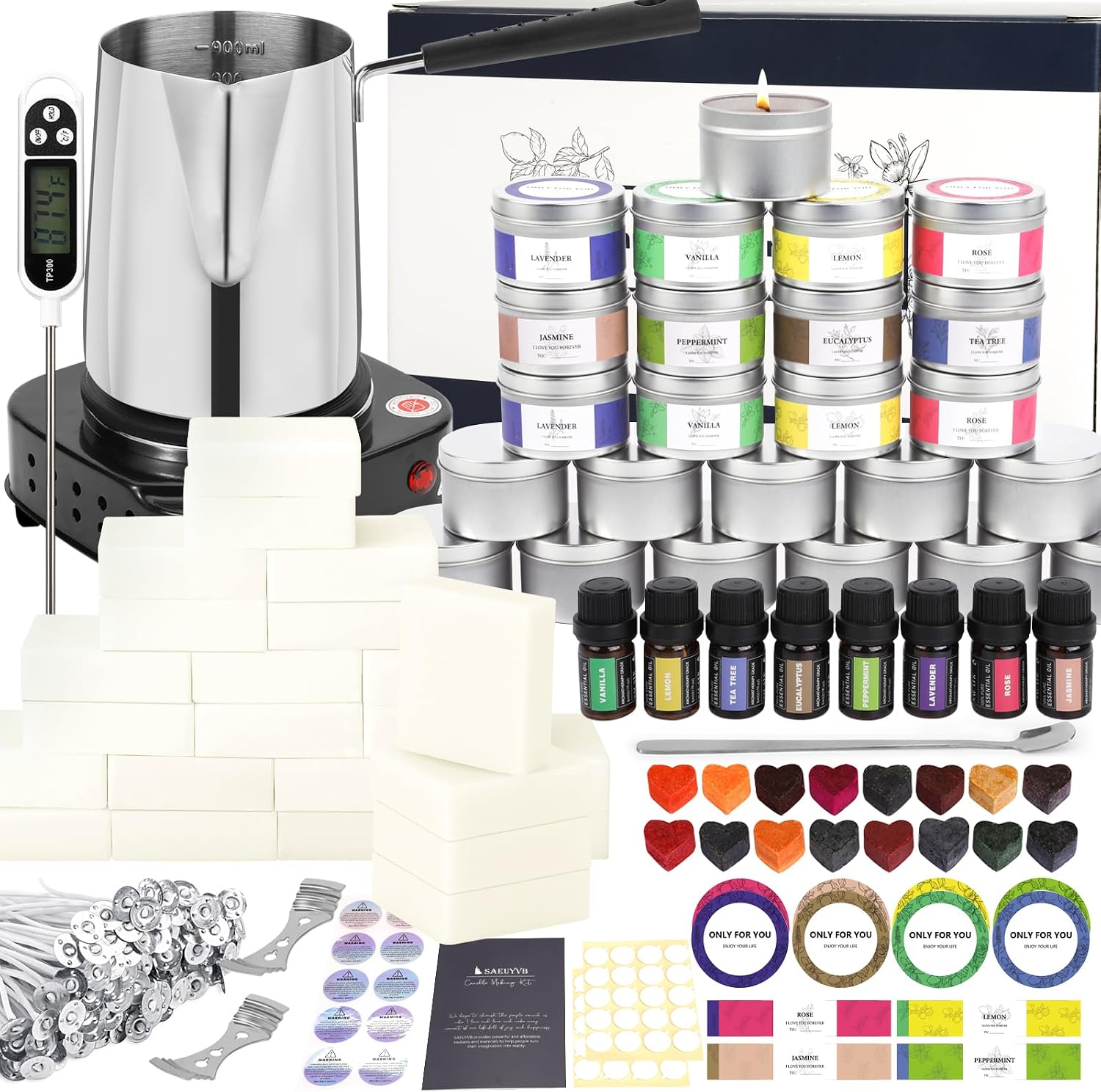 SAEUYVBCandle Making Kit.Candle Making Kit with Wax Melter. Complete Candle Making Kit for Adults Beginners. Candle Making Supplies. DIY Arts & Crafts Kits Perfect as Home Decorations