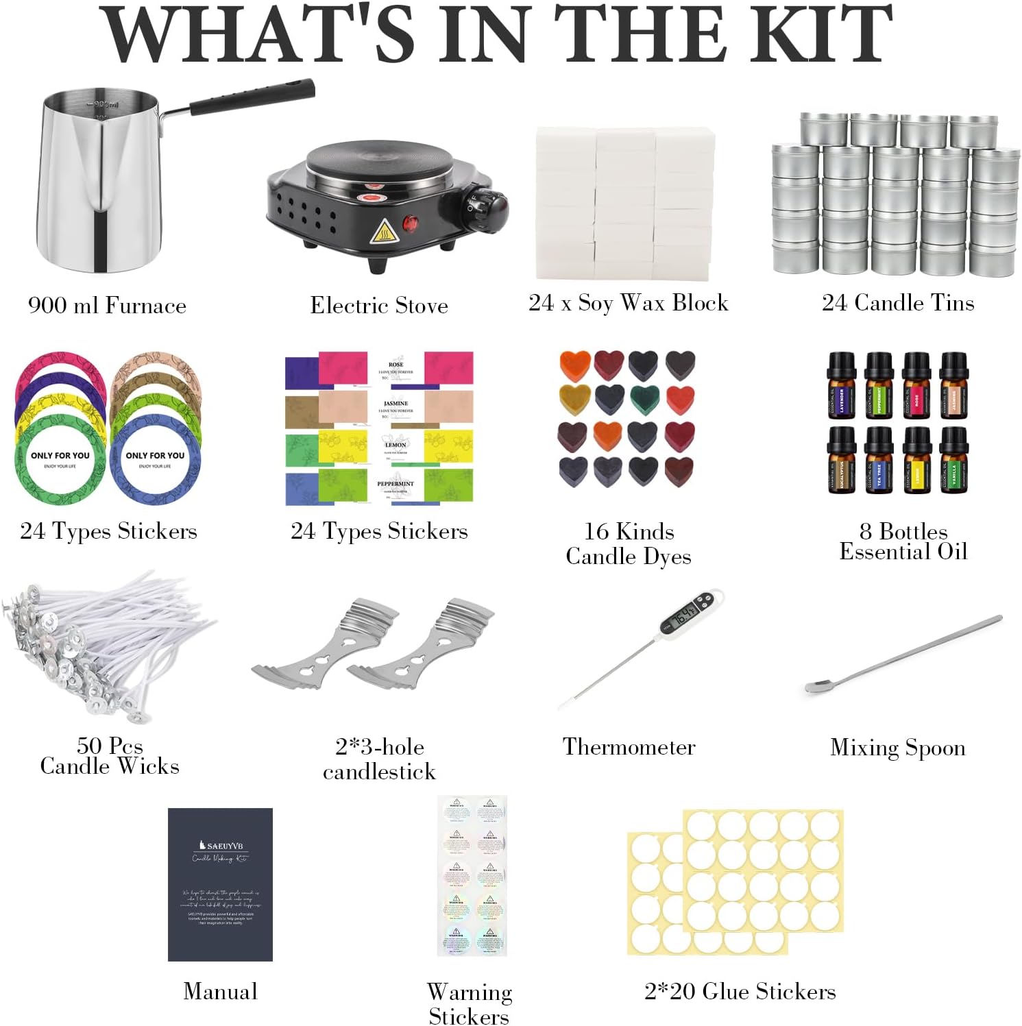 SAEUYVBCandle Making Kit.Candle Making Kit with Wax Melter. Complete Candle Making Kit for Adults Beginners. Candle Making Supplies. DIY Arts & Crafts Kits Perfect as Home Decorations