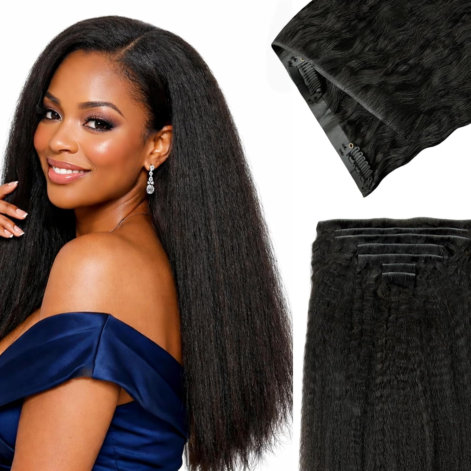 Lashey Invisi Edge Clip in Hair Extensions. 7pcs 110g 22 Inch Natural Black Seamless Clip in Hair Extensions Human Hair Kinky Straight Real Remy Human Hair