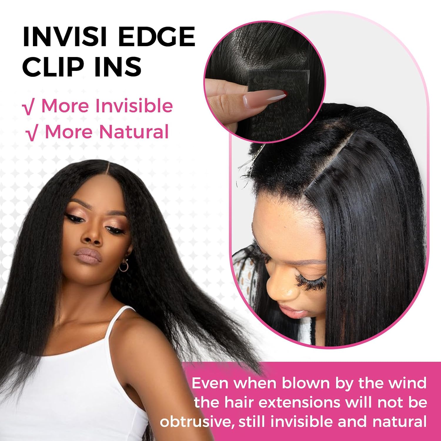 Lashey Invisi Edge Clip in Hair Extensions. 7pcs 110g 22 Inch Natural Black Seamless Clip in Hair Extensions Human Hair Kinky Straight Real Remy Human Hair