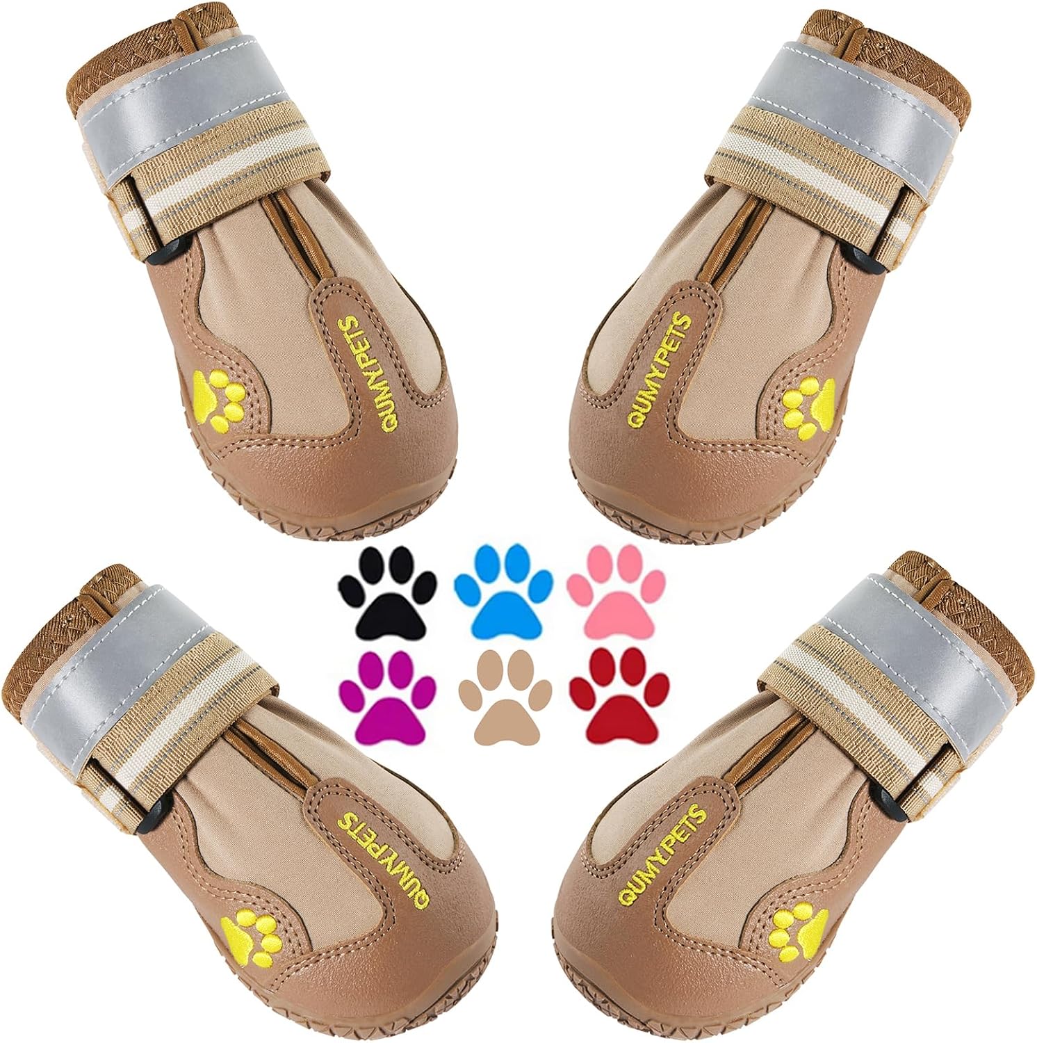 QUMY Dog Shoes for Hot Pavement. Dog Snow Boots & Paw Protectors for Winter | Dog Booties Medium Large Size Dogs. Water-resistant in the Rain. Outdoor Walking. Indoor Hardfloors Skid-resistant Sole Khaki