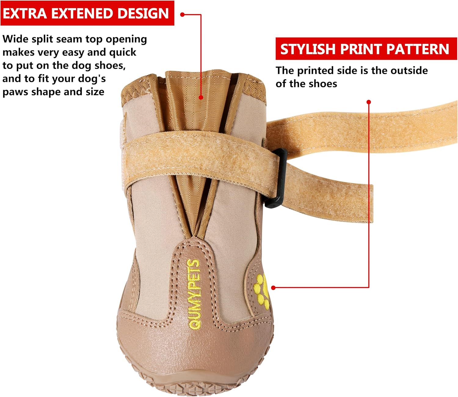 QUMY Dog Shoes for Hot Pavement. Dog Snow Boots & Paw Protectors for Winter | Dog Booties Medium Large Size Dogs. Water-resistant in the Rain. Outdoor Walking. Indoor Hardfloors Skid-resistant Sole Khaki