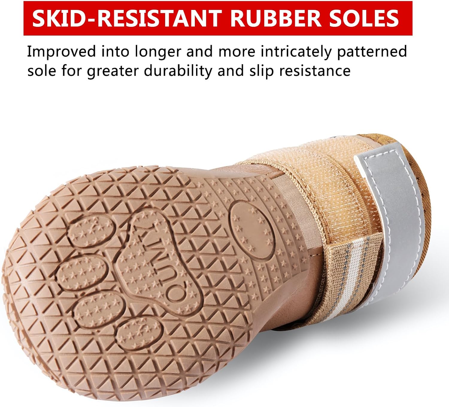 QUMY Dog Shoes for Hot Pavement. Dog Snow Boots & Paw Protectors for Winter | Dog Booties Medium Large Size Dogs. Water-resistant in the Rain. Outdoor Walking. Indoor Hardfloors Skid-resistant Sole Khaki