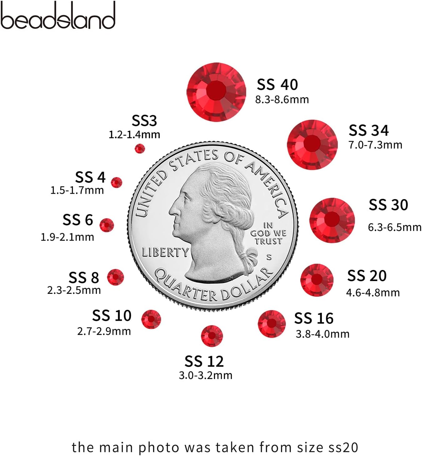 Beadsland Hotfix Rhinestones Bulk. Light Siam. SS20. 14400pcs | Hot Fix Crystals for Crafts Clothes. DIY Decoration. 4.6-4.8mm.Light Red