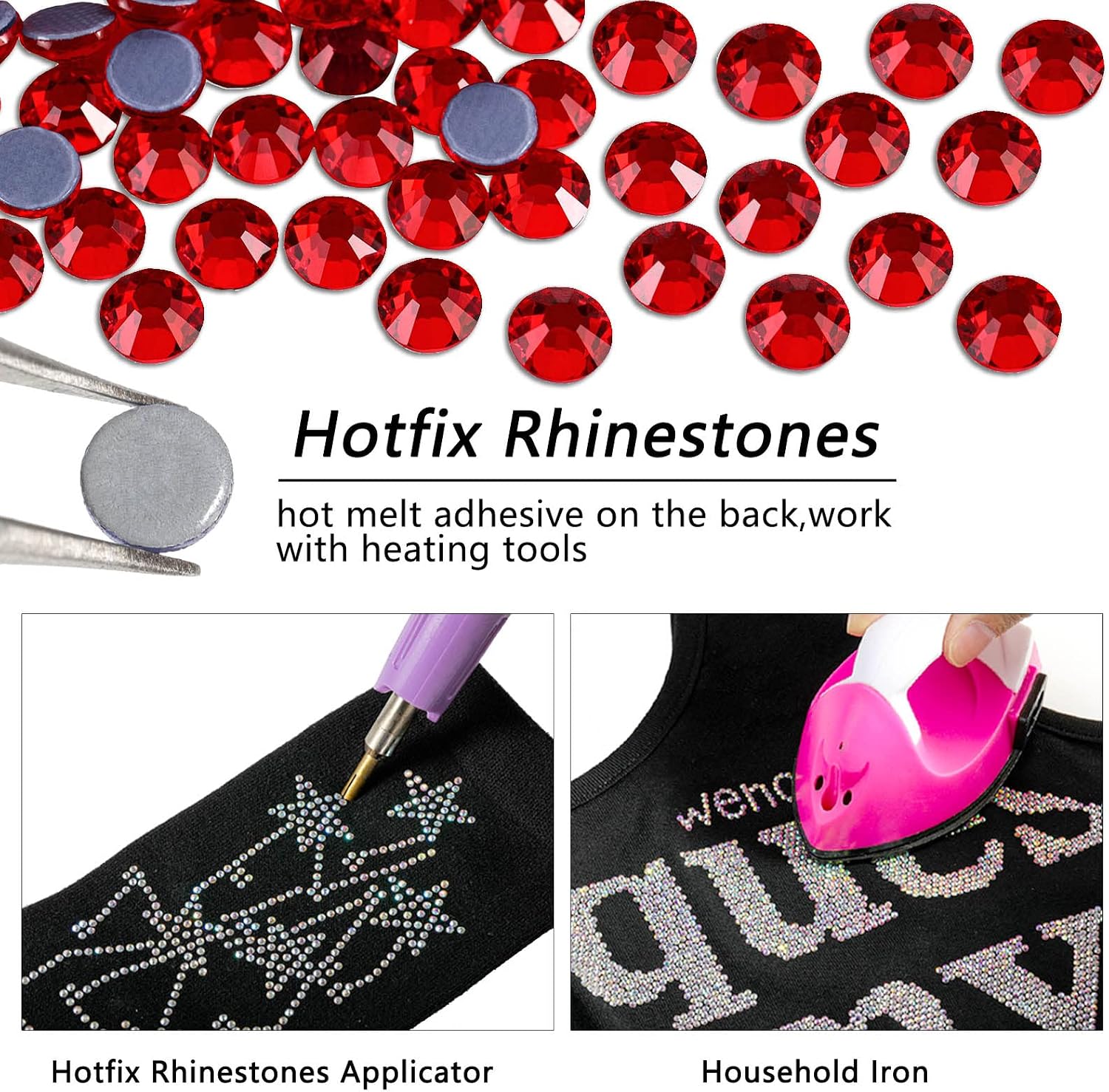 Beadsland Hotfix Rhinestones Bulk. Light Siam. SS20. 14400pcs | Hot Fix Crystals for Crafts Clothes. DIY Decoration. 4.6-4.8mm.Light Red