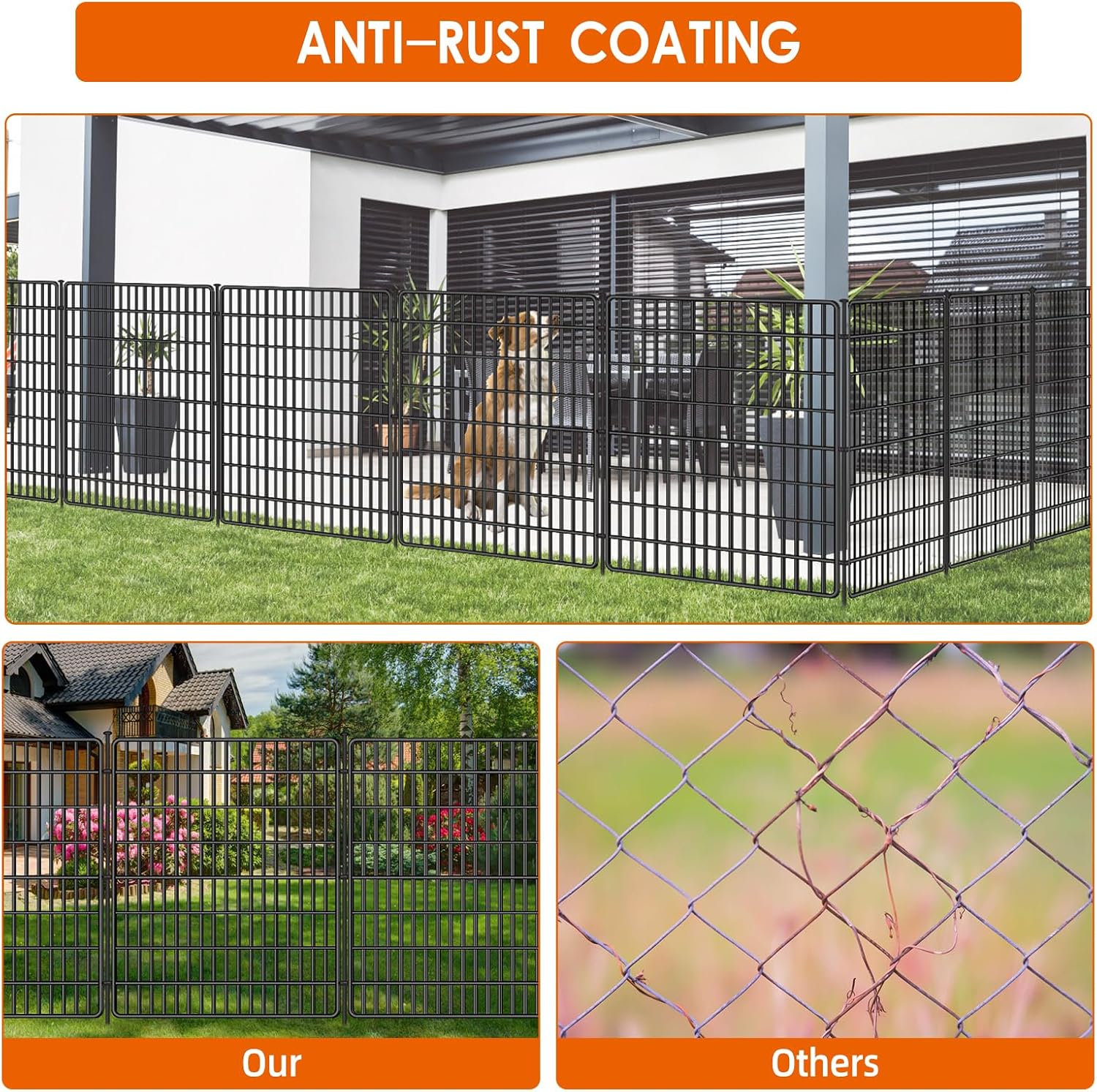 15 Panels No Dig Fence with Gate. 32 in(H) X 36 ft(L) Garden Decorative Fence Animal Barrier for Dogs. Rustproof Metal Garden Edging Border for Outdoor. Yard. Patio. Black
