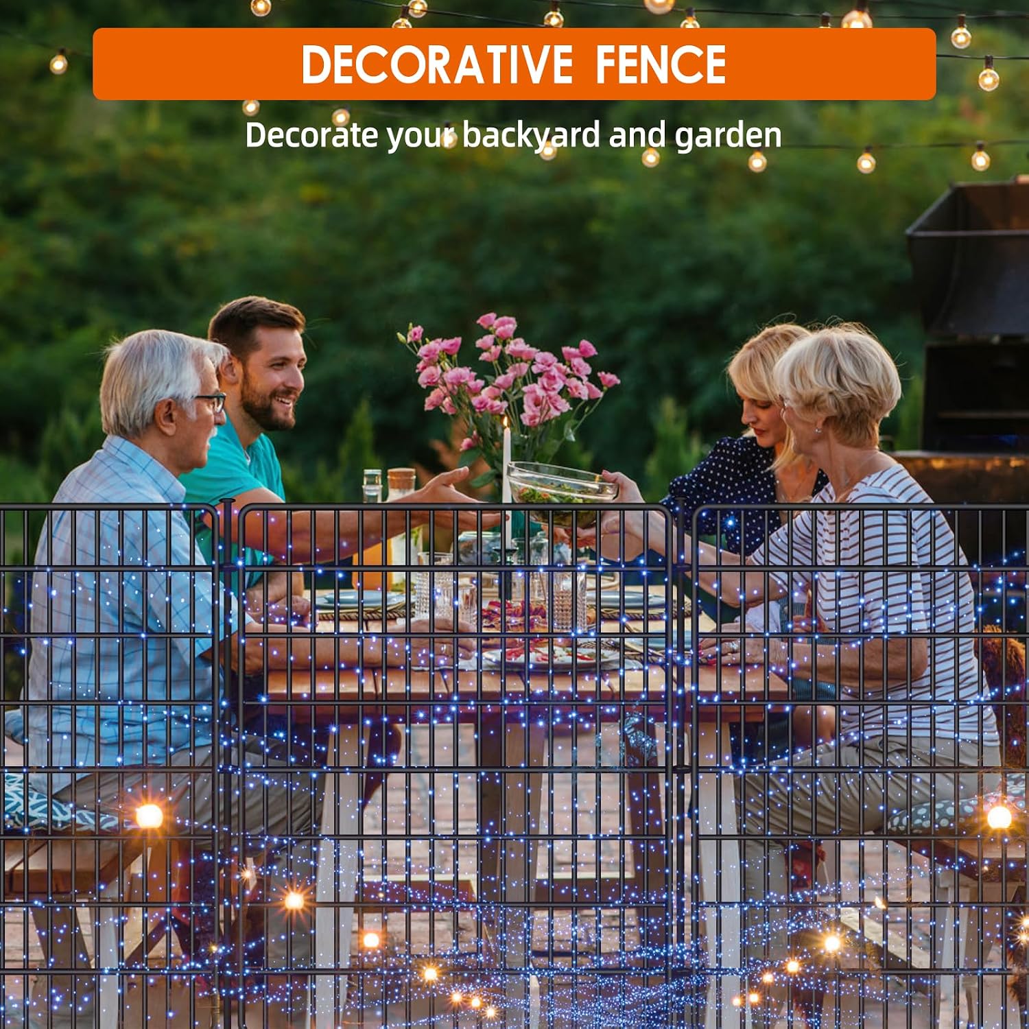 15 Panels No Dig Fence with Gate. 32 in(H) X 36 ft(L) Garden Decorative Fence Animal Barrier for Dogs. Rustproof Metal Garden Edging Border for Outdoor. Yard. Patio. Black
